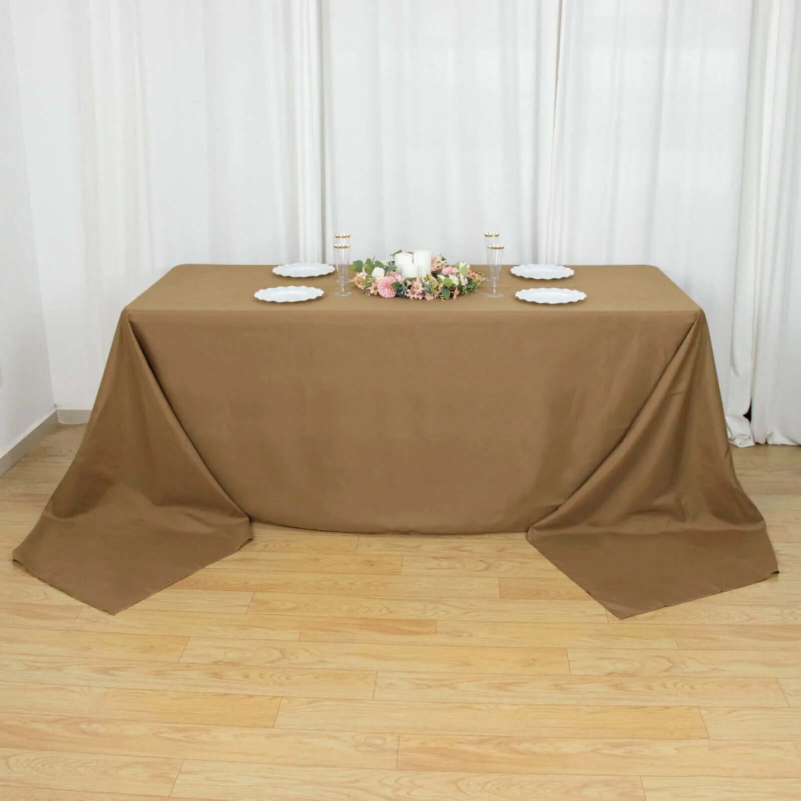 Polyester 90x156 Rectangle Tablecloth Taupe - Seamless Wrinkle-Resistant Table Cover