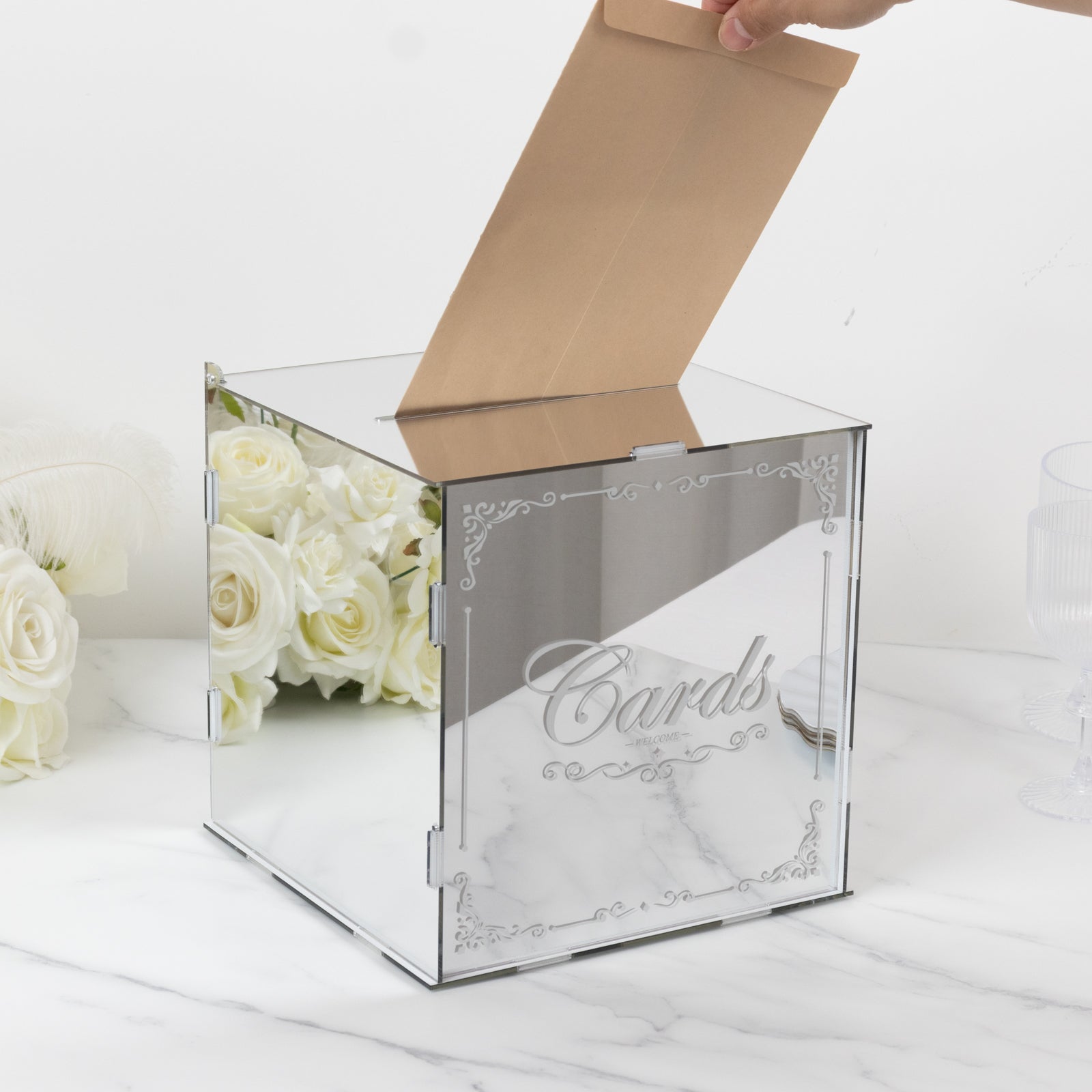 10 Silver Mirror Acrylic Wedding Card Box with Slot - Wishing Well Money Box for Reception, Graduation, and Events