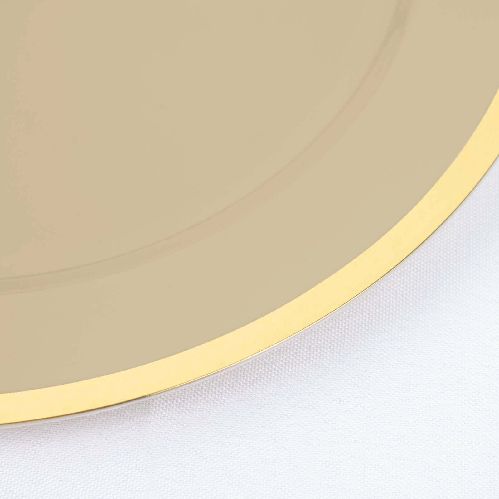 10-Pack Plastic 7 Round Appetizer Plates in Taupe with Gold Rim - Sleek Disposable Salad Plates for Banquets & Special Occasions