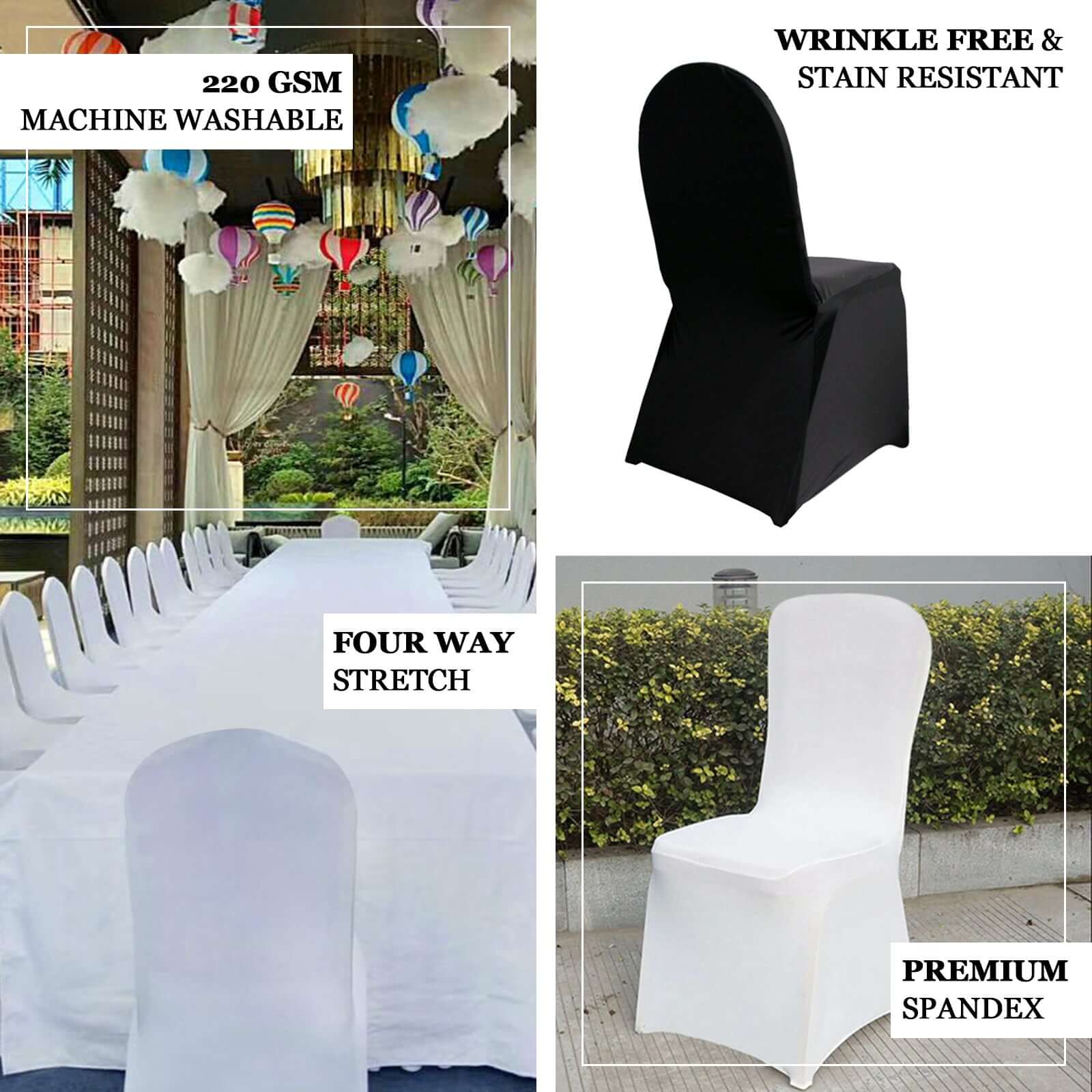 Premium Spandex Chair Cover with Foot Pockets for Banquet Chairs Navy Blue - Stretch 220GSM Fitted Slipcover