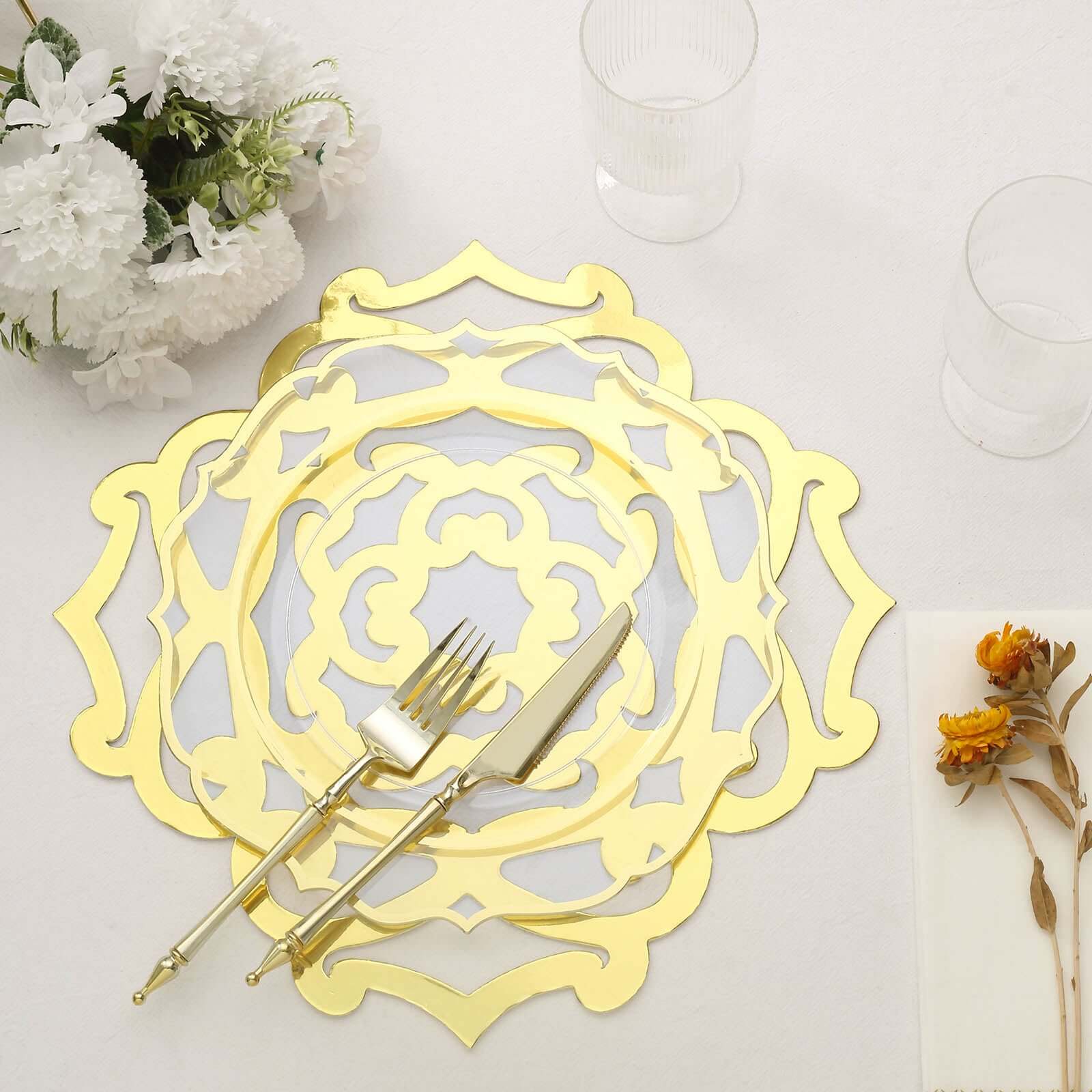 6-Pack Disposable Table Placemats in Metallic Gold Laser Cut Flower Design - 700GSM Cardboard Placemats for Glamorous Table Settings 13