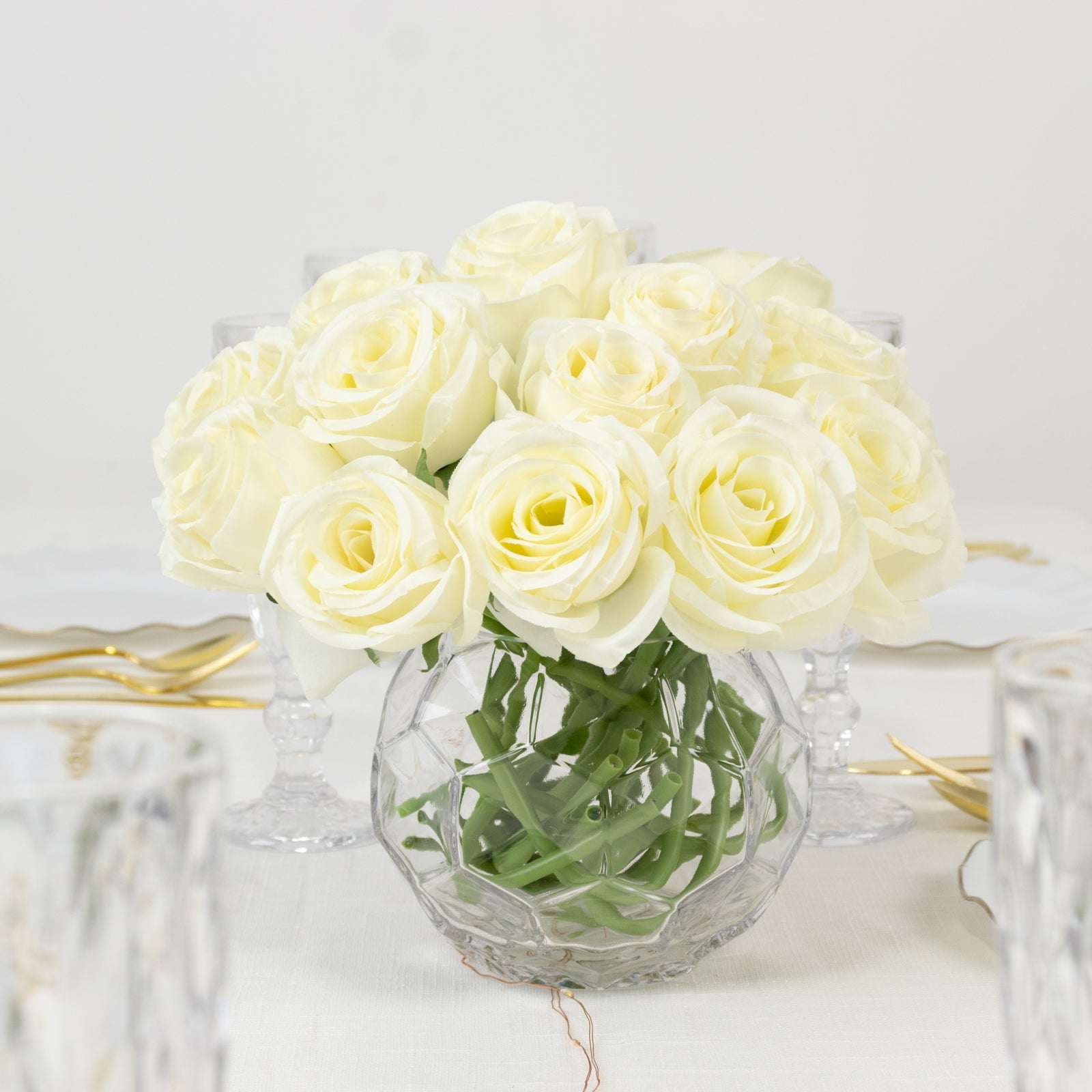 10 Pcs 12 Artificial Silk Roses - Ivory, Single Stem Rose for Flower Bouquet Arrangements