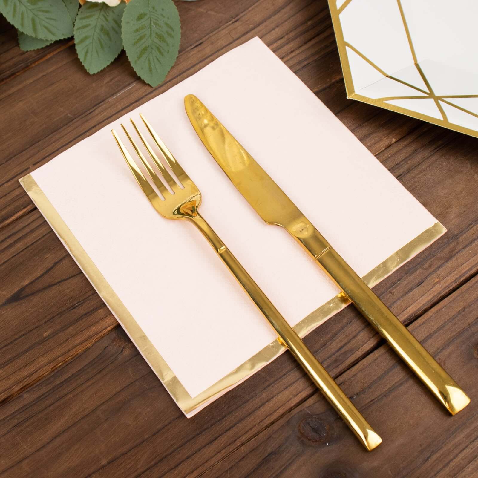 50-Pack Paper Beverage Napkins with Gold Foil Edge Blush - Disposable 2 Ply Cocktail Napkins for Events 6.5x6.5