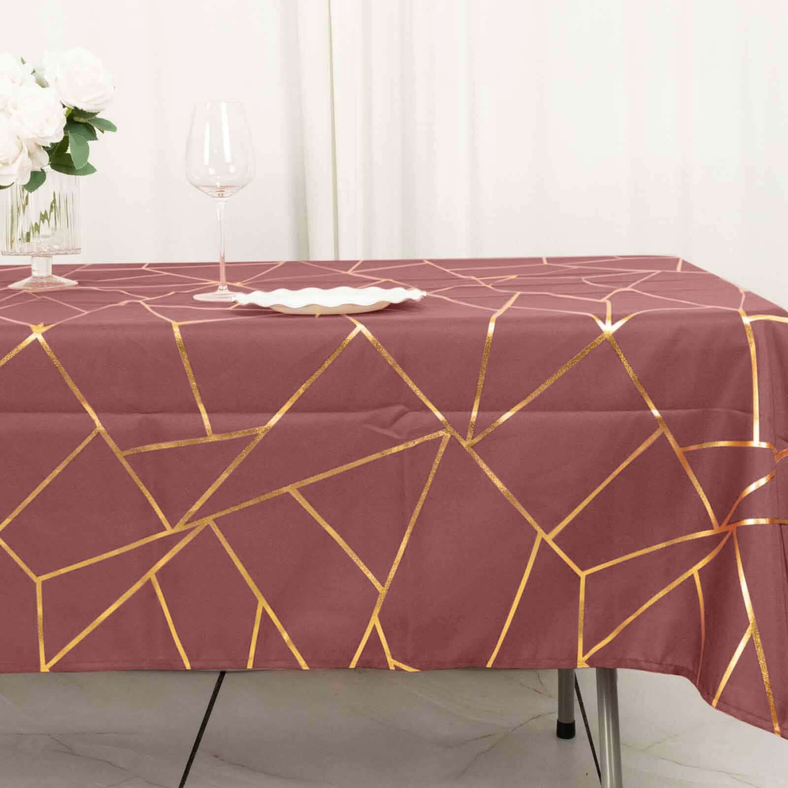 Polyester 60x102 Rectangle Tablecloth Cinnamon Rose with Gold Foil Geometric Pattern - Wrinkle-Resistant & Durable Table Cover