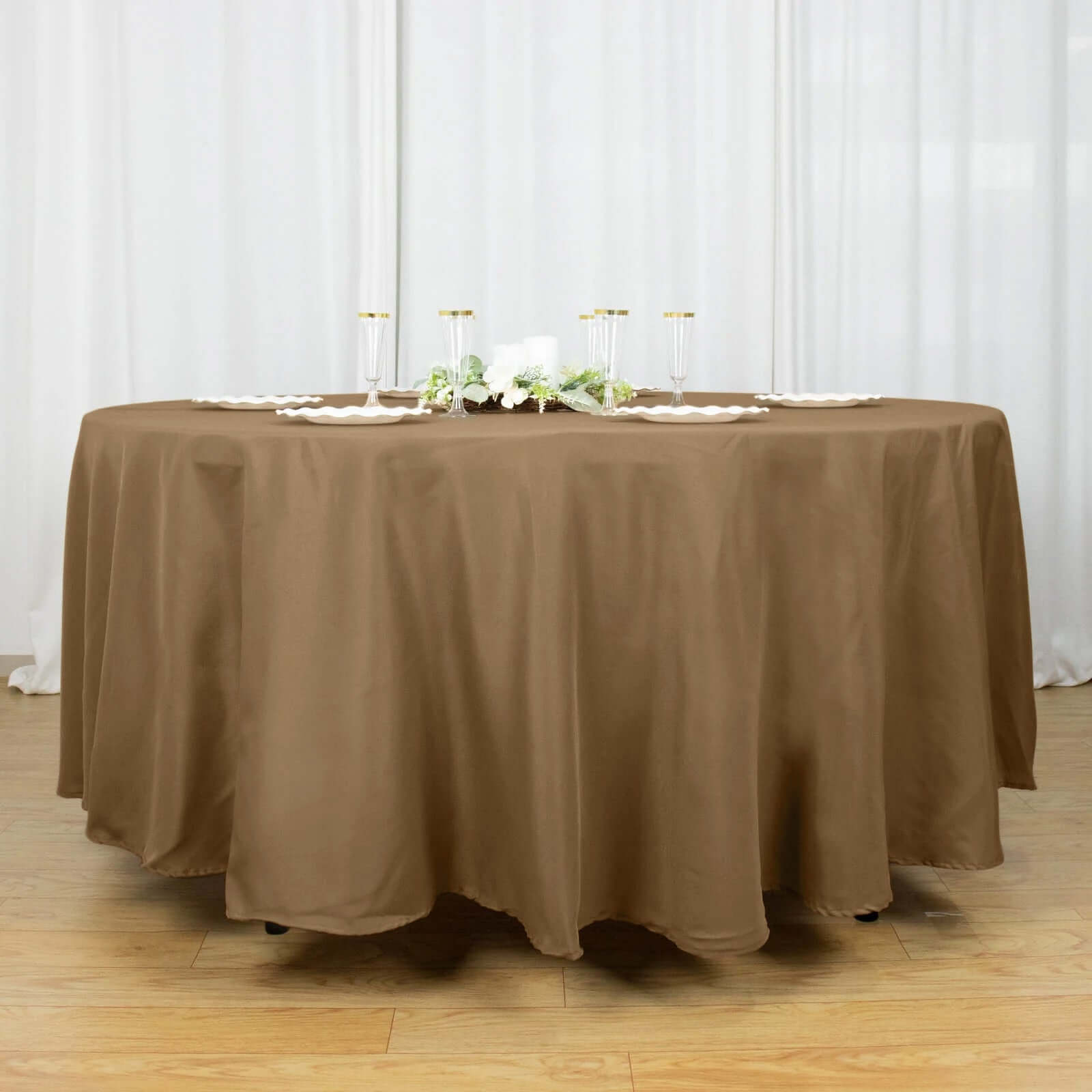 Polyester 108 Round Tablecloth Taupe - Wrinkle-Resistant Table Cover