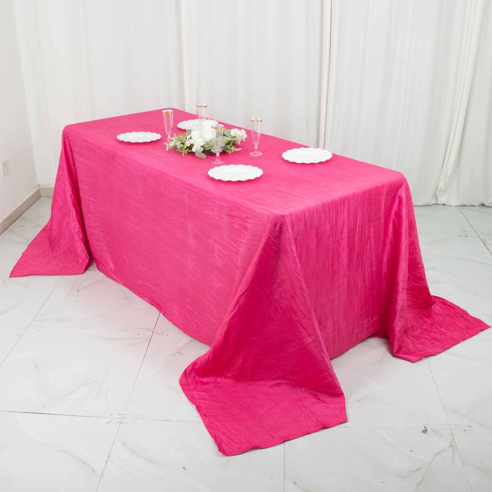 Taffeta 90x132 Rectangle Tablecloth Fuchsia - Seamless Accordion Crinkle Table Cover
