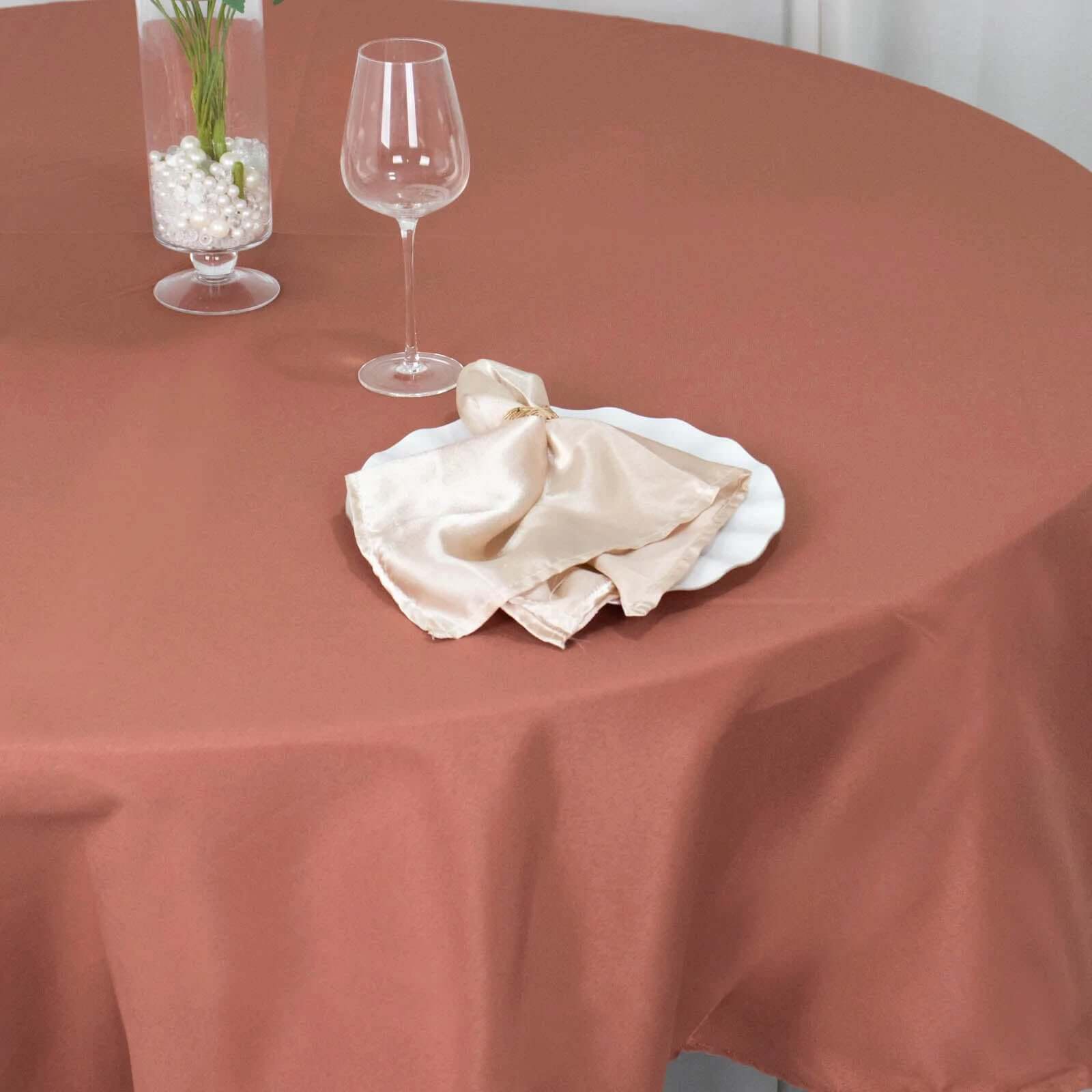 Premium Polyester 90 Round Tablecloth Terracotta (Rust) - Stain and Wrinkle-Resistant Design with 220GSM Thickness Table Cover