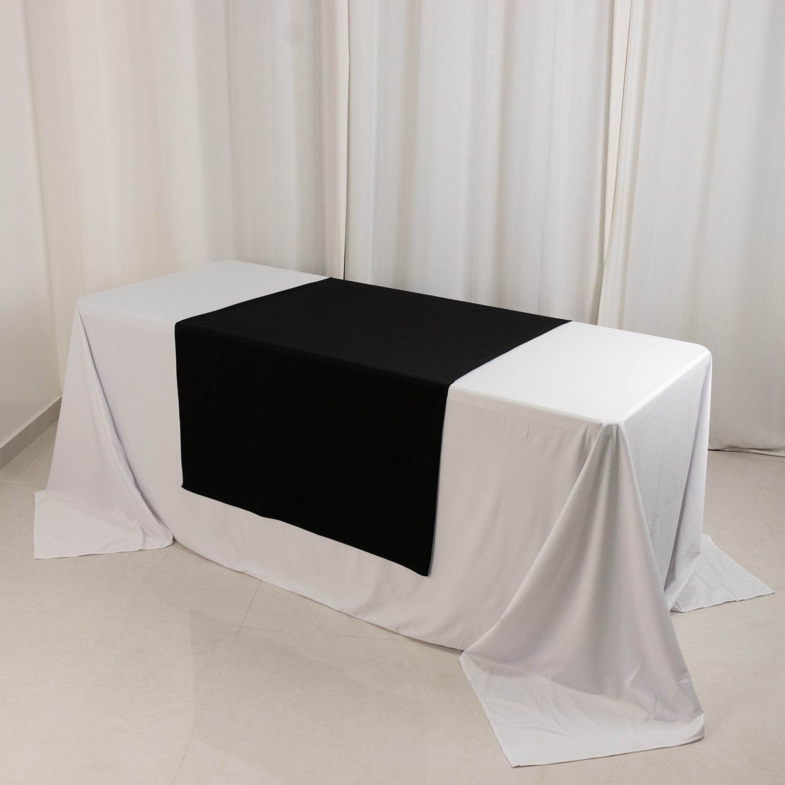 Wide Polyester 36x72 Table Runner Black - Durable Trade Show Table Linen