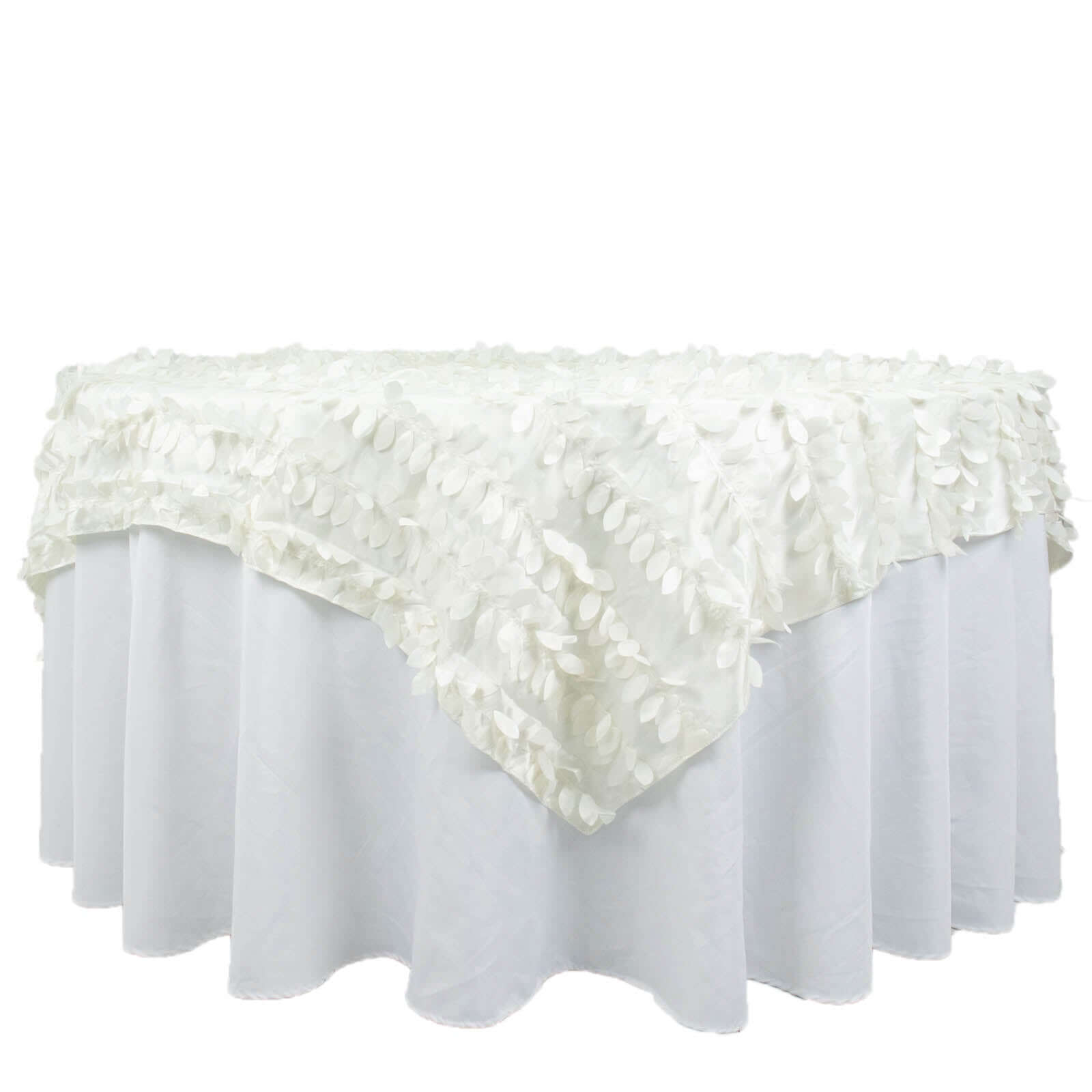 Taffeta 72x72 Table Overlay Square Tablecloth Ivory - 3D Leaf Petal Table Cover