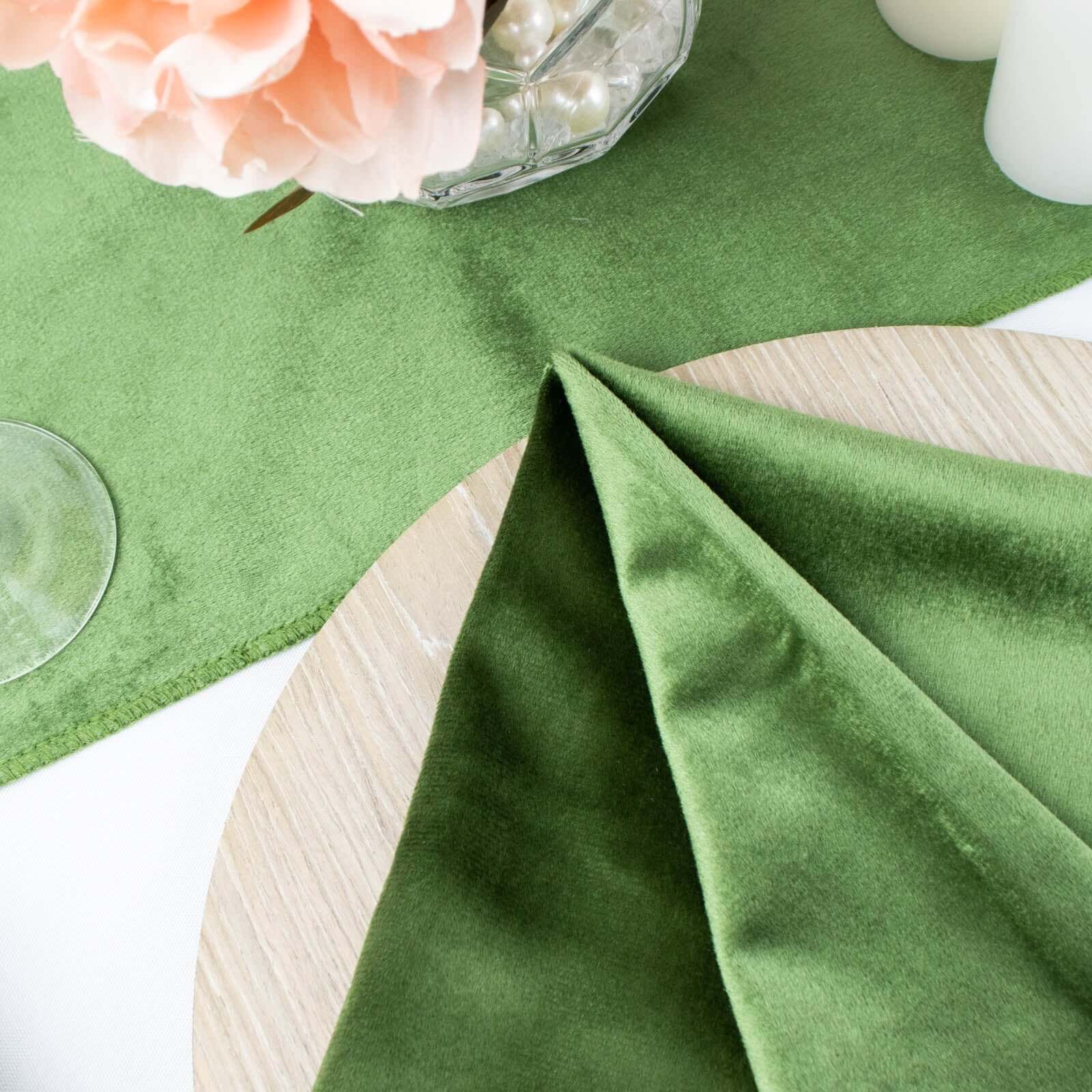 5 Pack Premium Velvet 20x20 Napkins Olive Green - Soft Sheen Finish Cloth Napkins