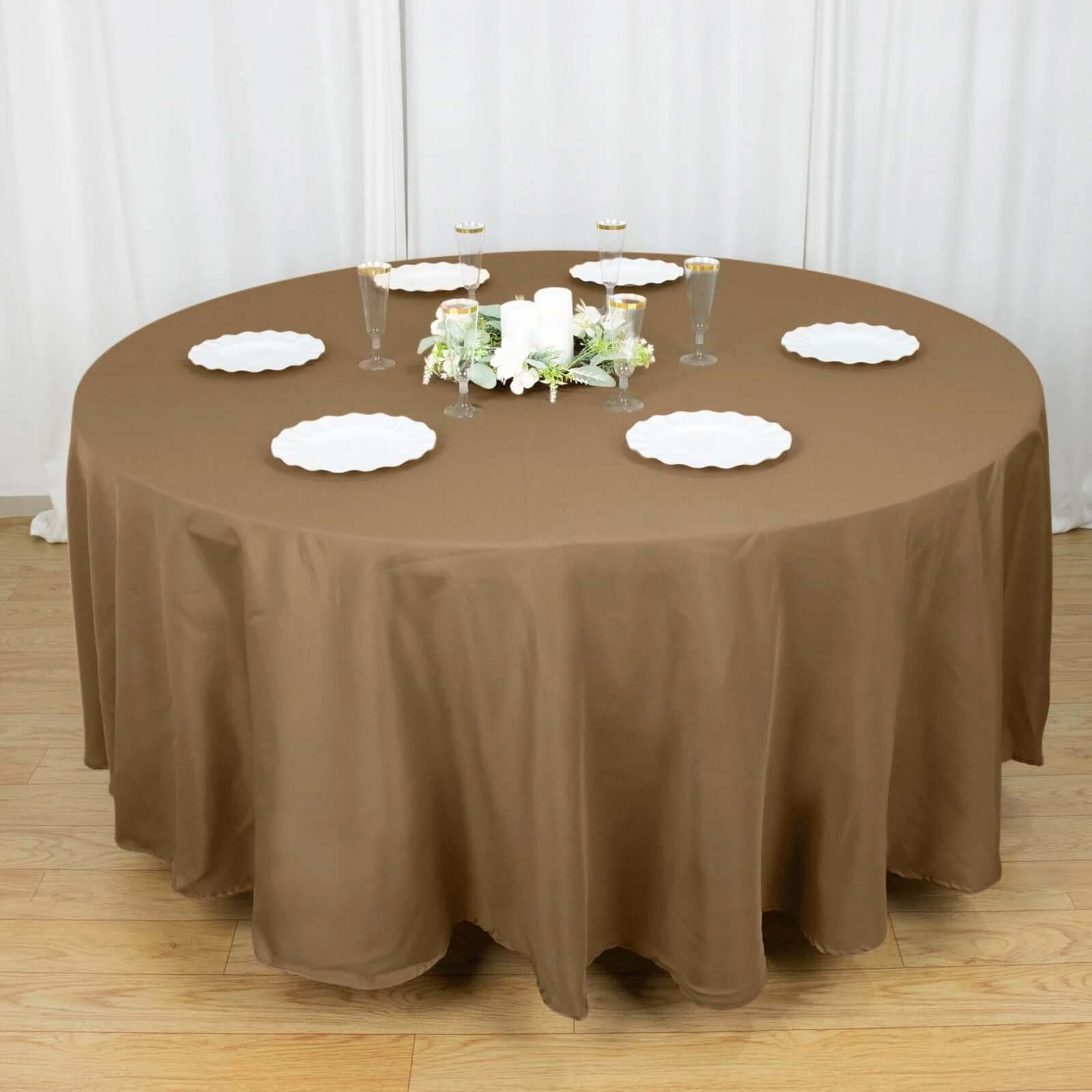 Polyester 108 Round Tablecloth Taupe - Wrinkle-Resistant Table Cover