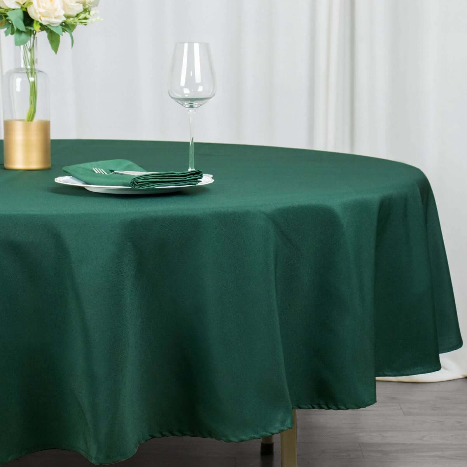 Premium Polyester 90 Round Tablecloth Hunter Emerald Green - Stain and Wrinkle-Resistant Design with 220GSM Thickness Table Cover