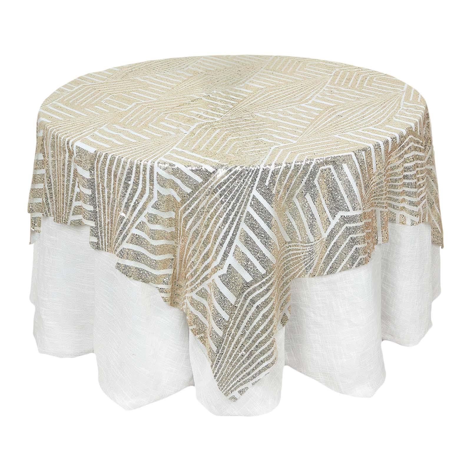 Sequin 72 Table Overlay Square Tablecloth Champagne - Diamond Glitz Table Cover