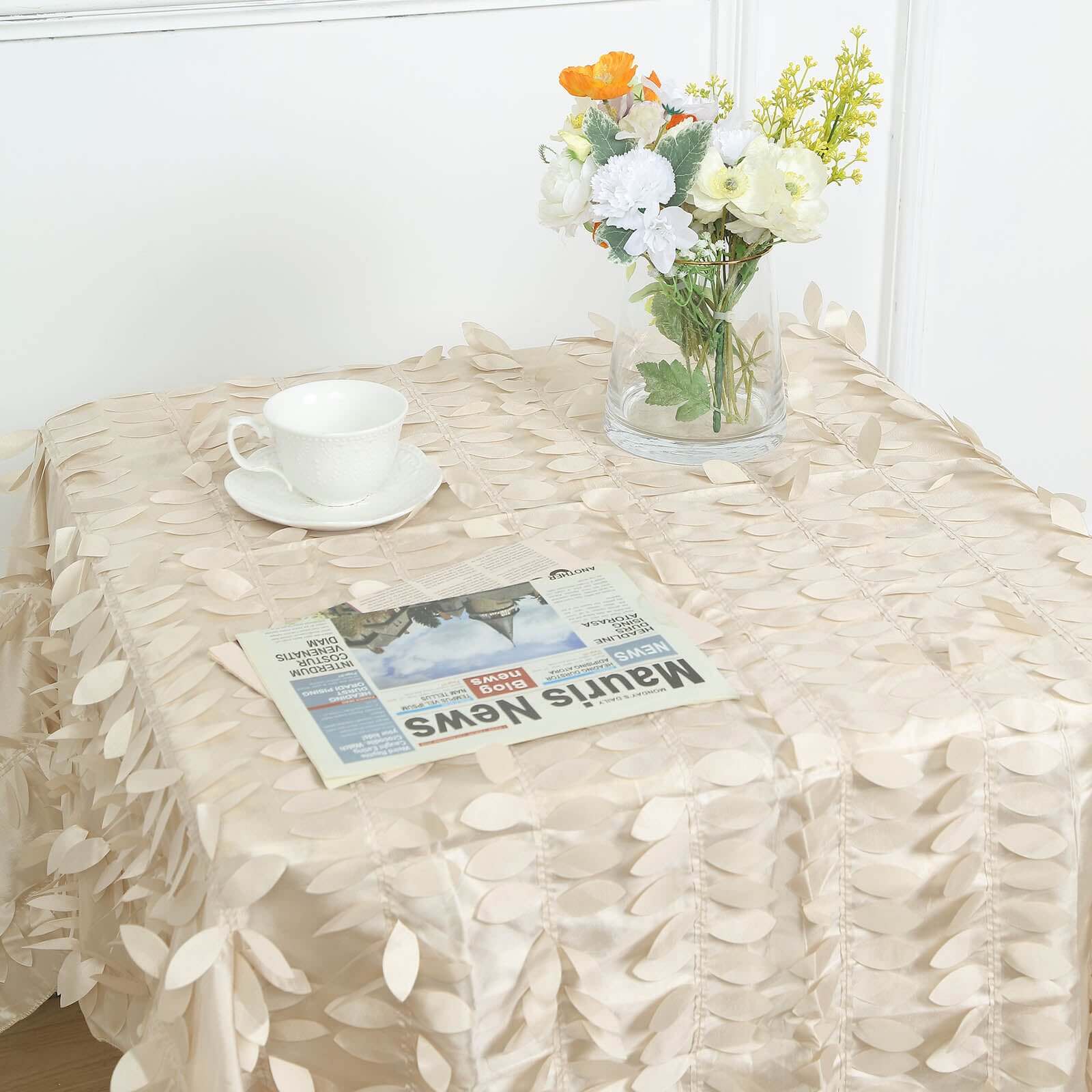 Taffeta 54x54 Square Tablecloth Beige 3D Leaf Petal Table Cover