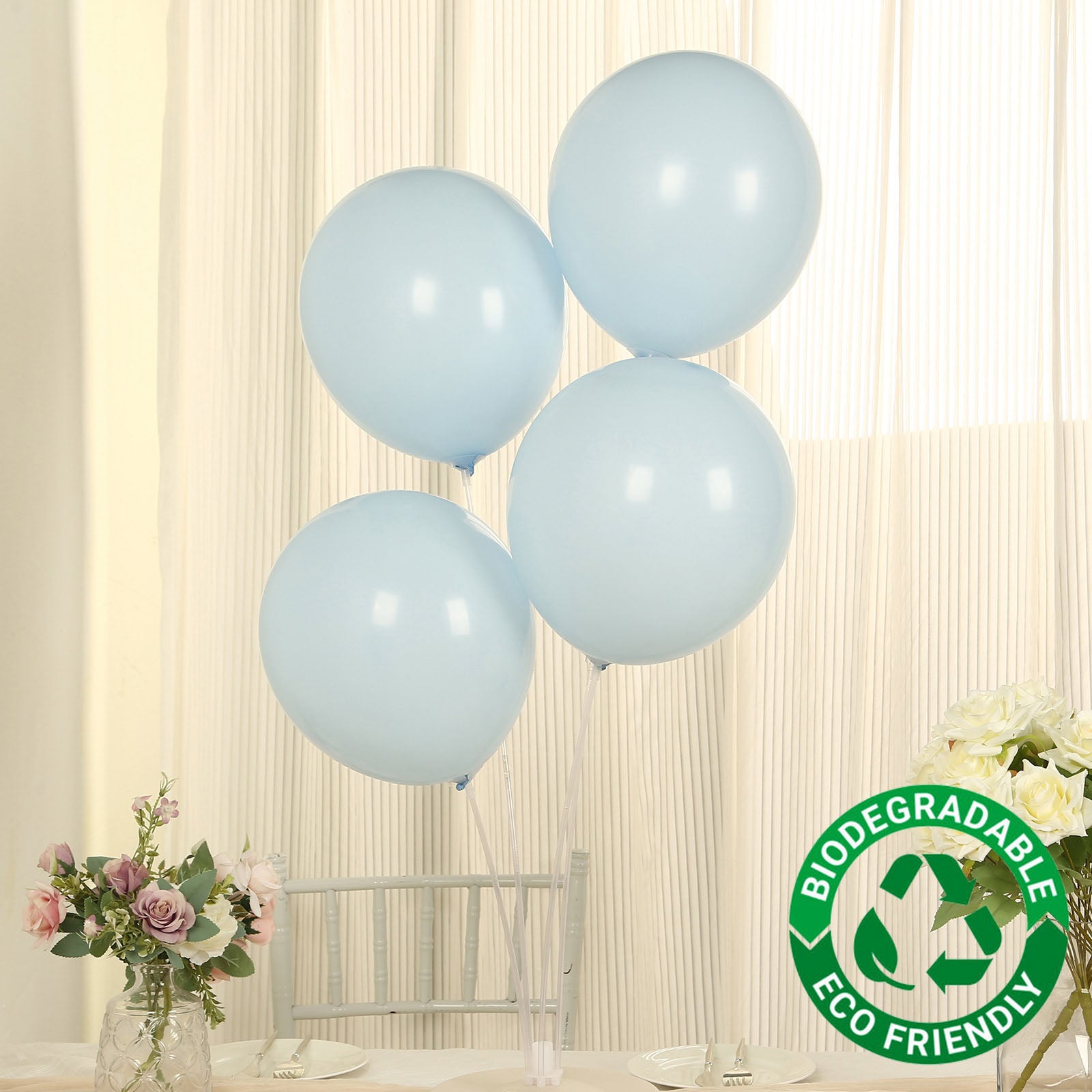 50 Pack Matte Pastel Ice Blue Biodegradable Balloons 12, Round Eco-friendly Thick Latex Party Balloons