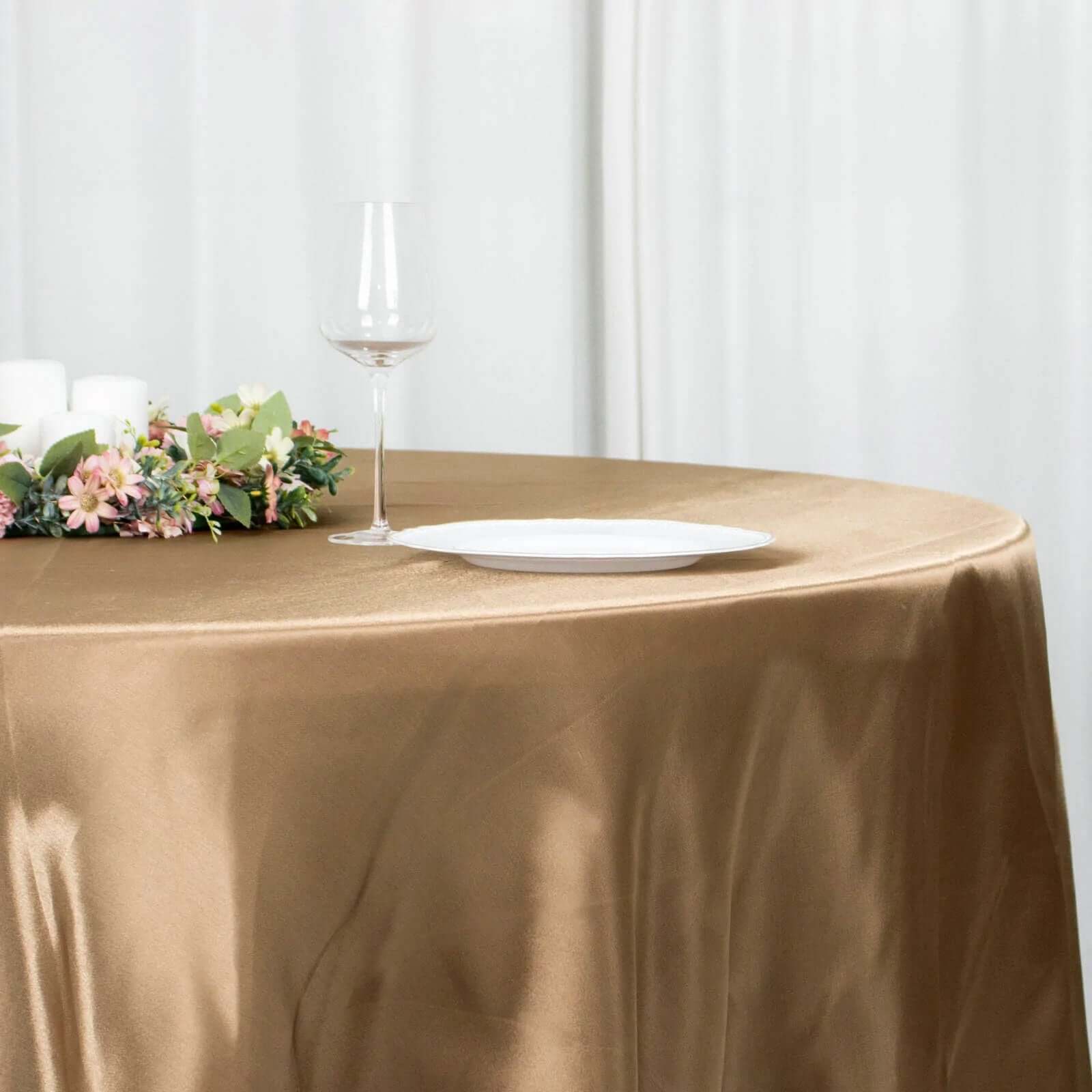 Satin 108 Round Tablecloth Taupe - Smooth and Lustrous Table Cover