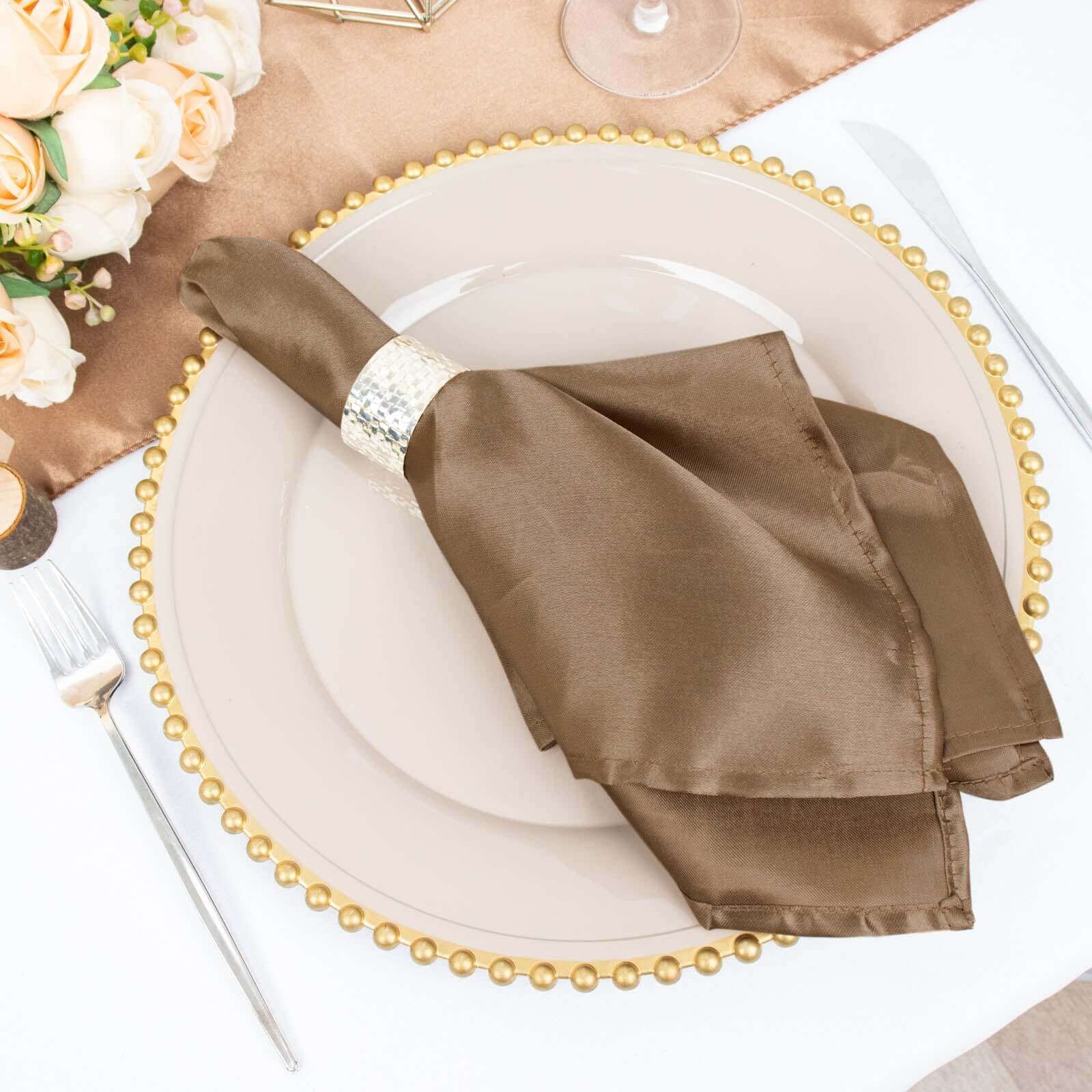 5 Pack Satin 20x20 Napkins Taupe - Luxurious Shine & Smooth Dinner Napkins