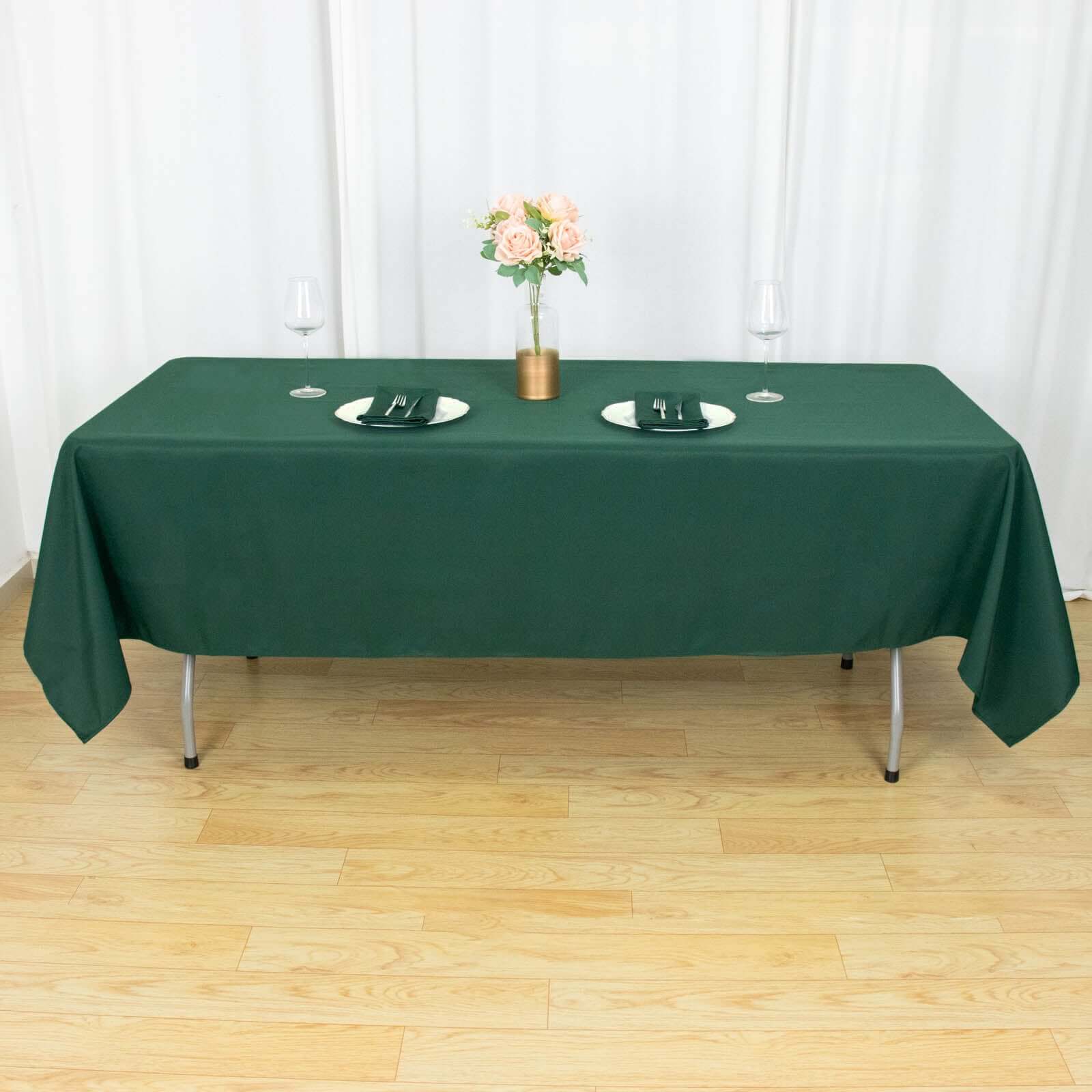Premium Polyester 60x102 Rectangle Tablecloth Hunter Emerald Green - Durable 220GSM Wrinkle-Resistant Table Cover