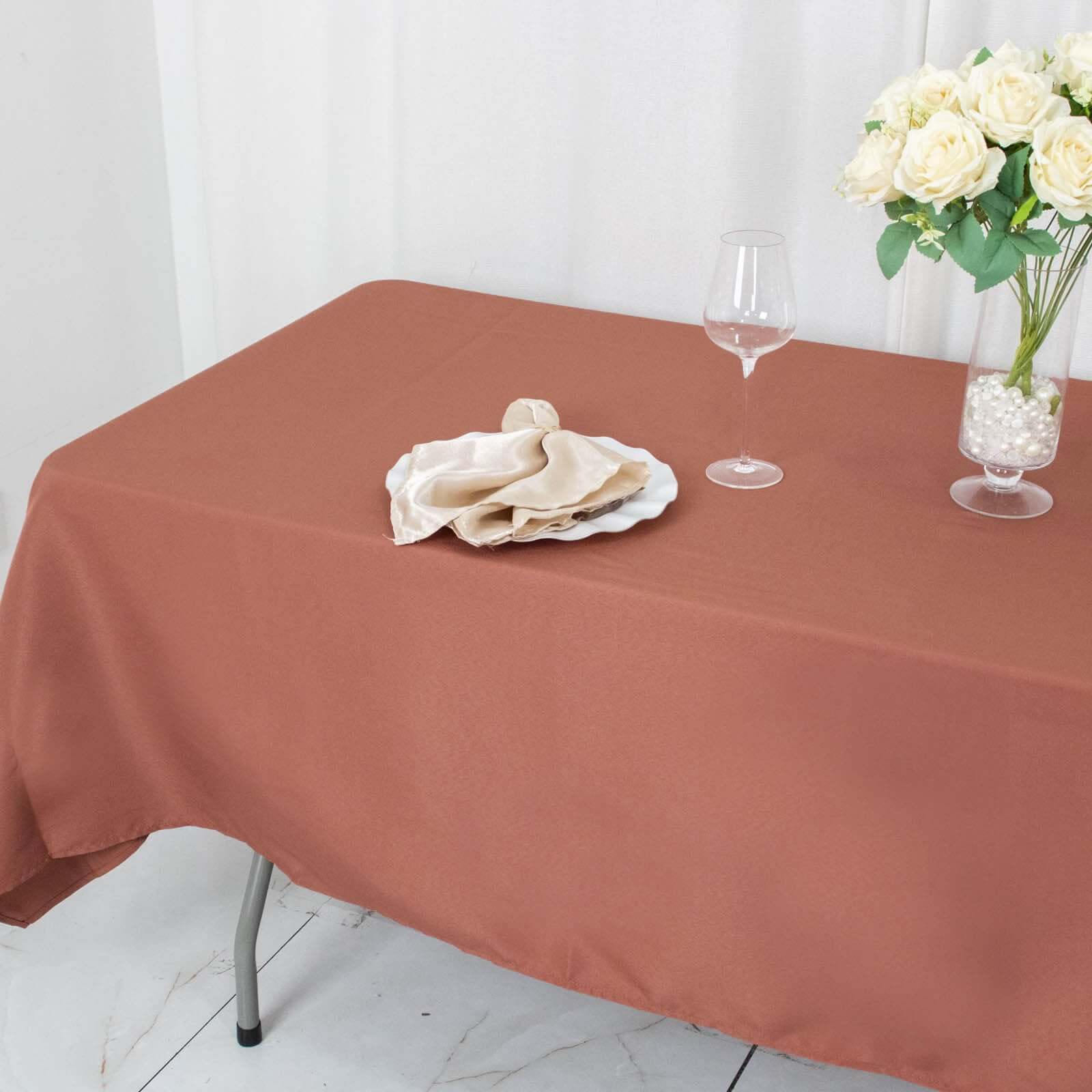 Premium Polyester 60x102 Rectangle Tablecloth Terracotta (Rust) - Durable 220GSM Wrinkle-Resistant Table Cover