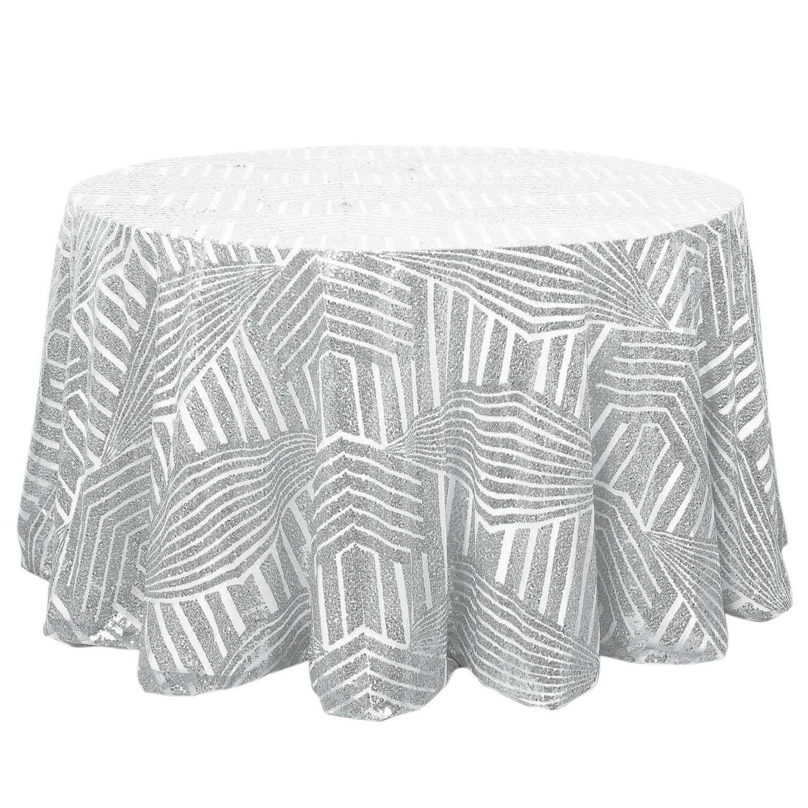Sequin 120 Round Tablecloth Silver - Seamless Diamond Glitz Table Cover