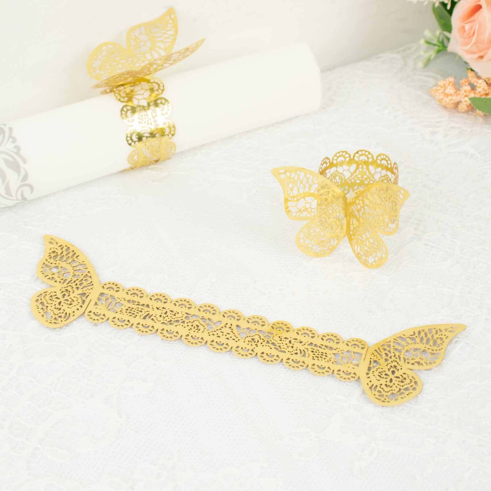 12-Pack Paper Napkin Rings Laser Cut Butterfly Metallic Gold - Decorative Serviette Holders for Events