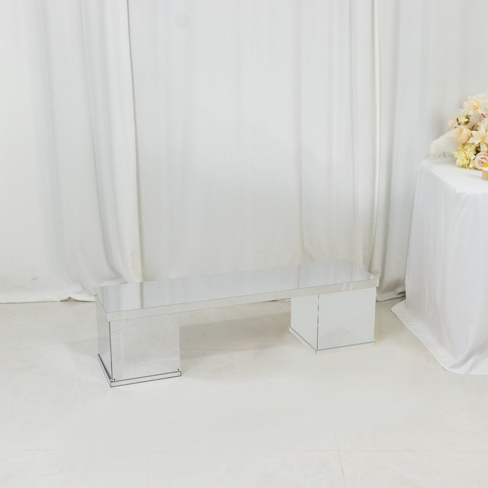 46x12 Silver Acrylic Table Top Bridge for Rectangular Pillar Pedestal Stands, 4mm Thick Mirror Finish Plexiglass Connector Plate with Protective Film