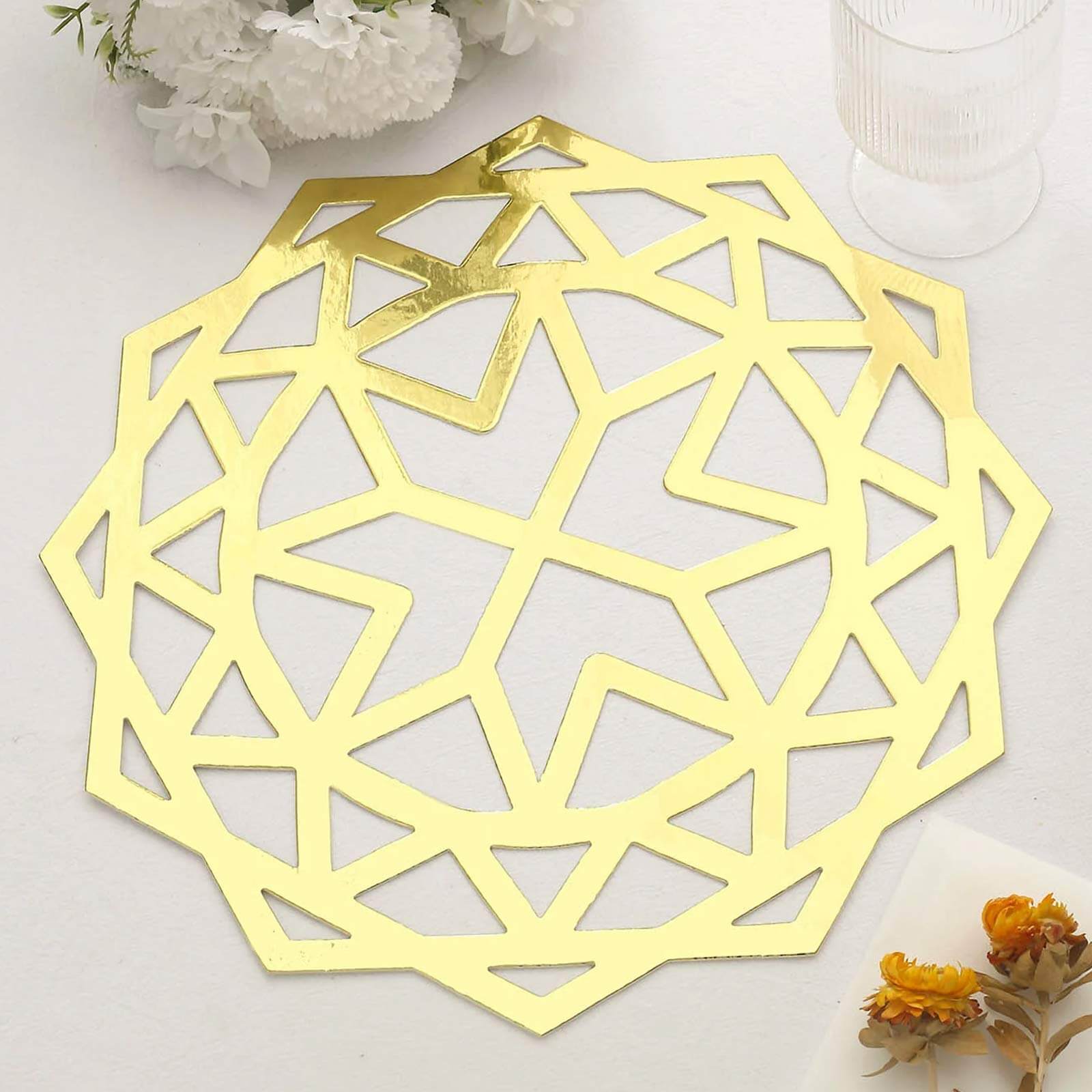 6-Pack Disposable Table Placemats in Metallic Gold Laser Cut Geometric Star Design - 700GSM Cardboard Placemats for Glamorous Table Settings 13