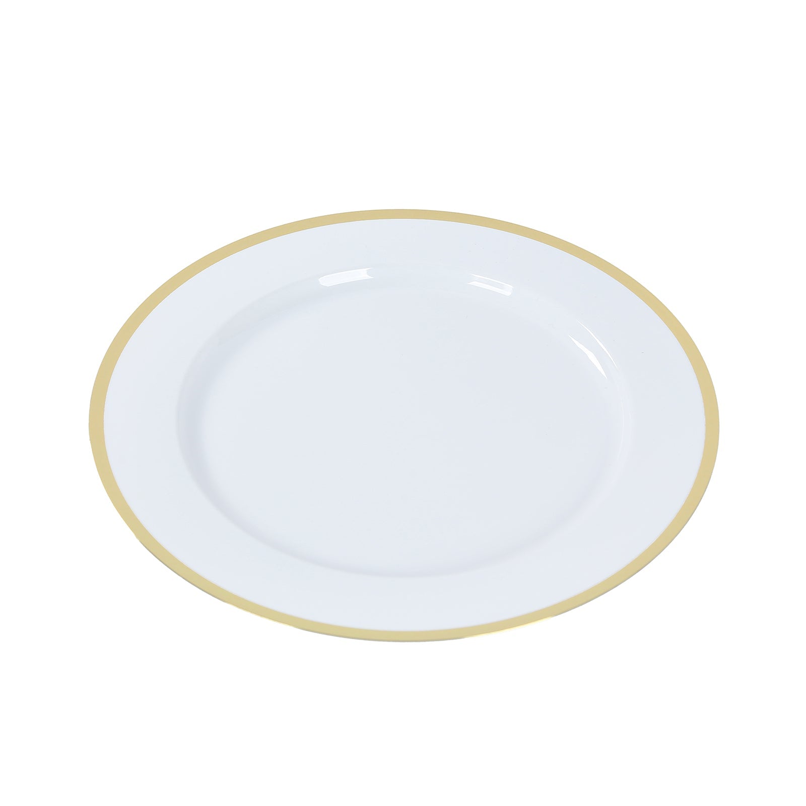 10-Pack Economy Plastic Round Charger Plates 12 in White with Wide Gold Rim, Decorative Dinner Party Serving Plates