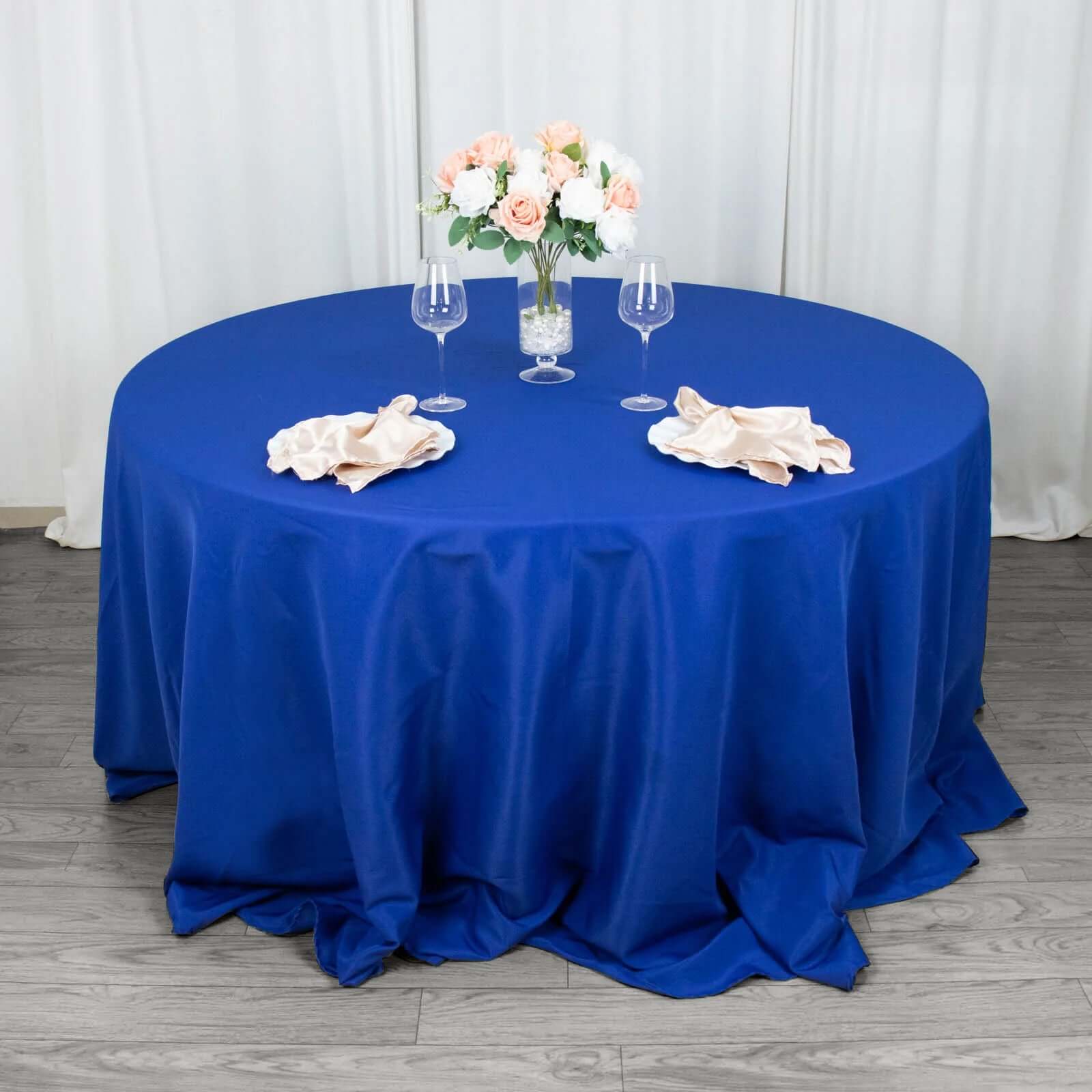 Premium Polyester 132 Round Tablecloth Royal Blue - Seamless 220GSM Wrinkle-Resistant Table Cover