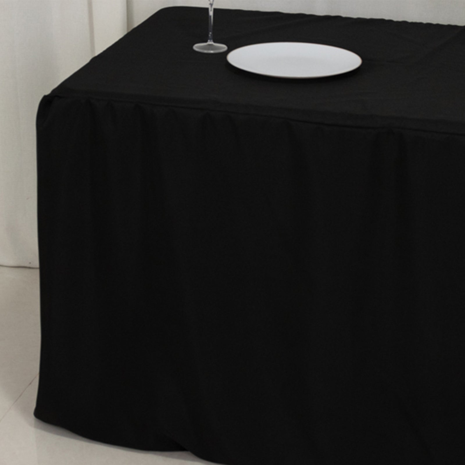 Fitted Polyester 72x30 Rectangle Tablecloth Black with Open Back Design - Easy to Maintain and Wrinkle-Resistant Table Cover