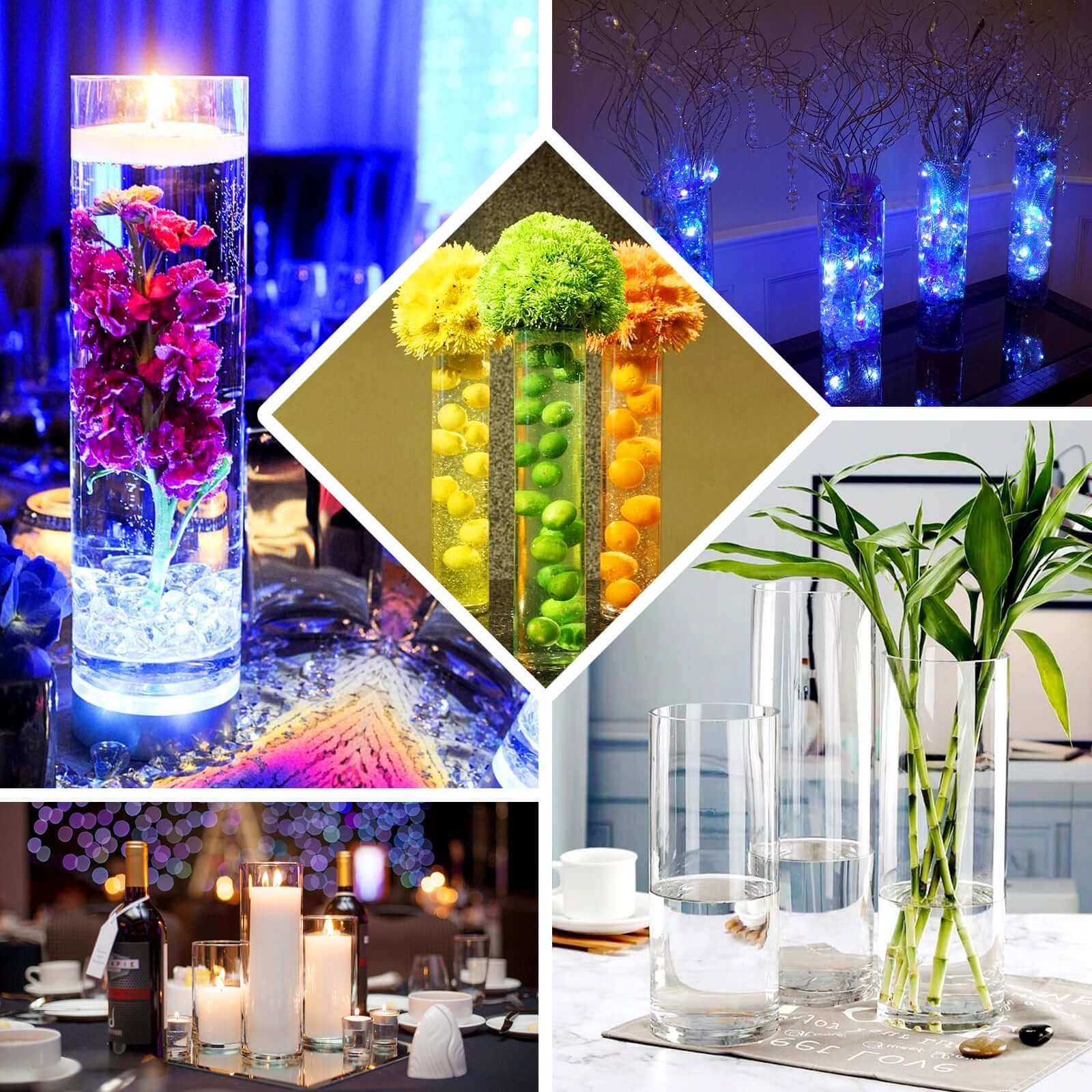 6-Pack Glass Flower Vases Cylinder Design Heavy Duty Clear - Stylish Centerpieces for Weddings 12