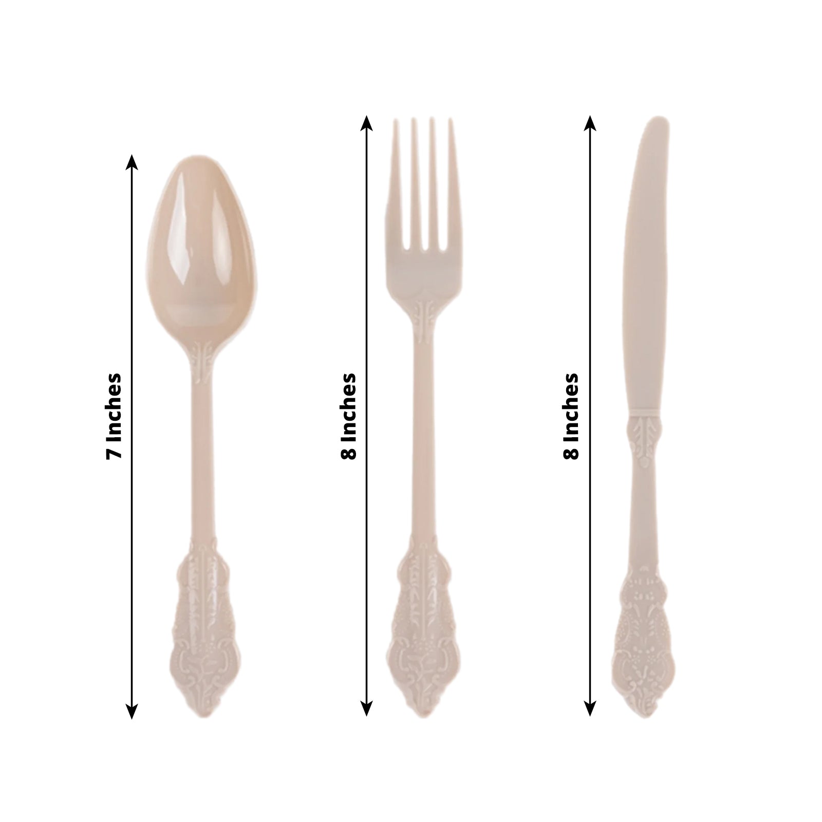 72 Pcs Plastic Silverware Set in Baroque Style Taupe - Heavy Duty Disposable Knife, Fork, and Spoon Set