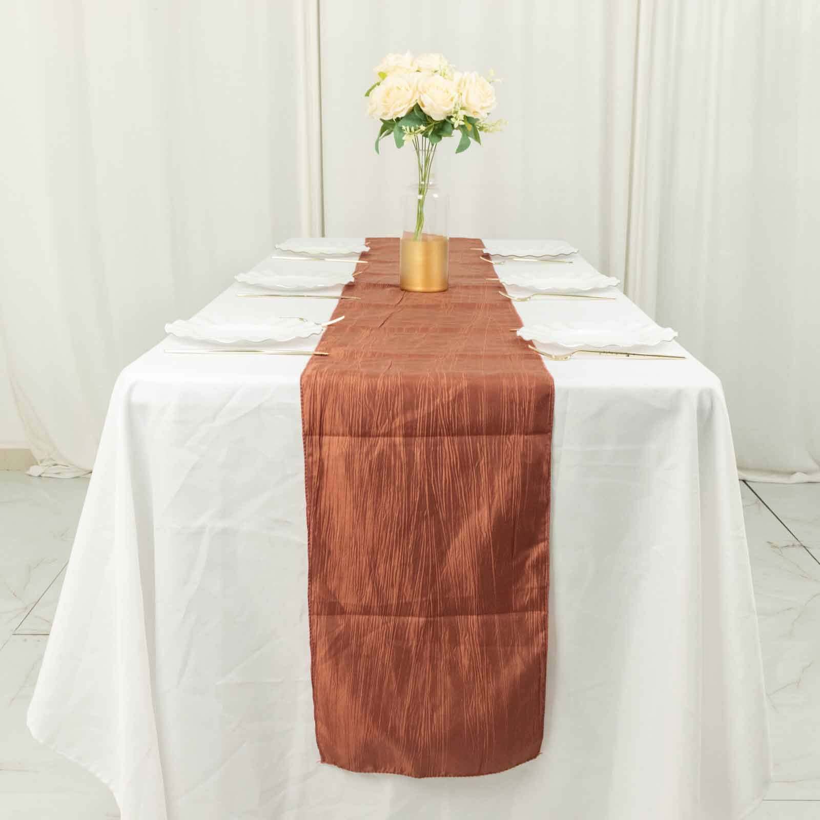 Taffeta 12x108 Table Runner Terracotta (Rust) - Accordion Crinkle Design