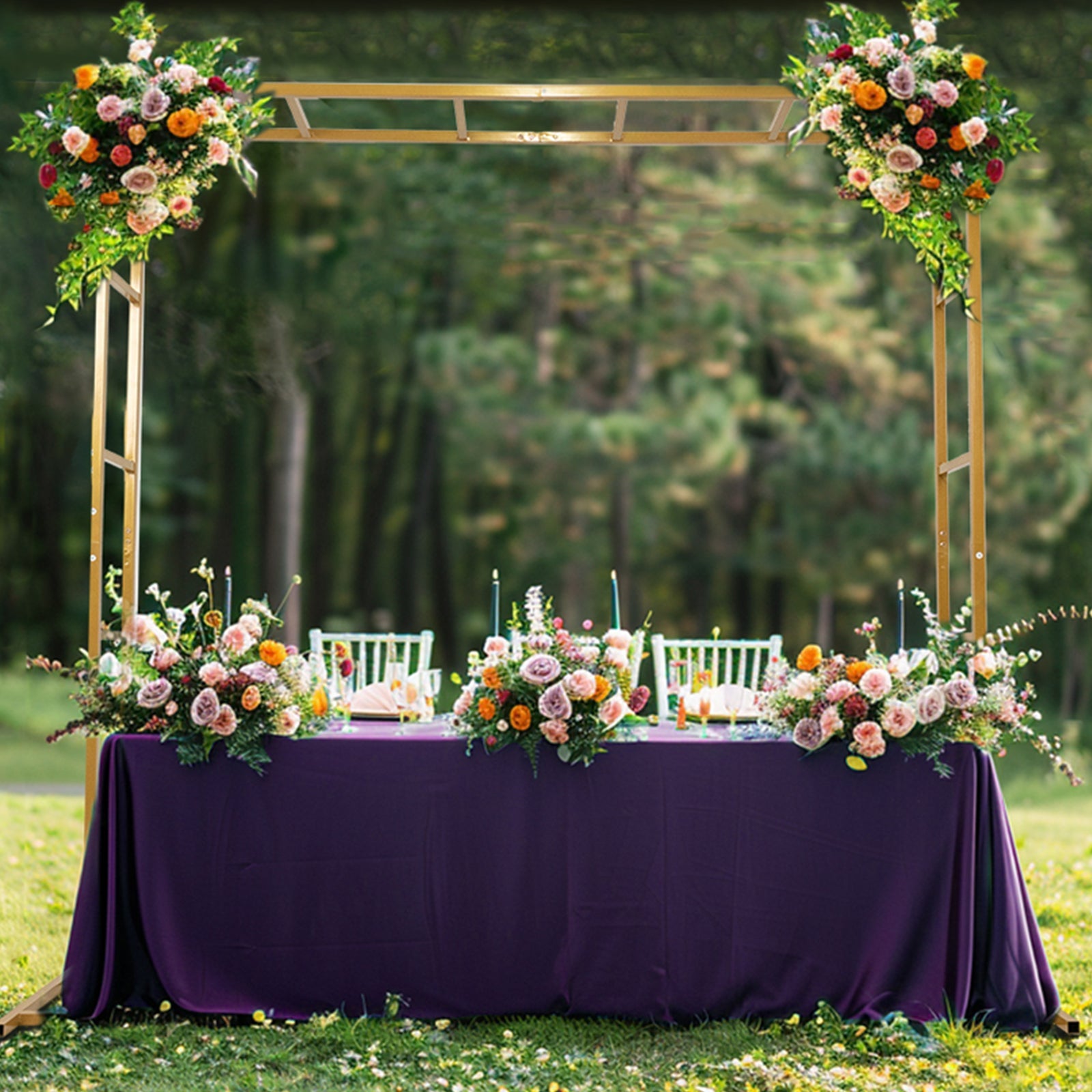 6ftx6ft Gold Square Arbor - Freestanding 6' High Over the Table Stand, Backdrop Stand with Double Frame for Floral Balloon Décor