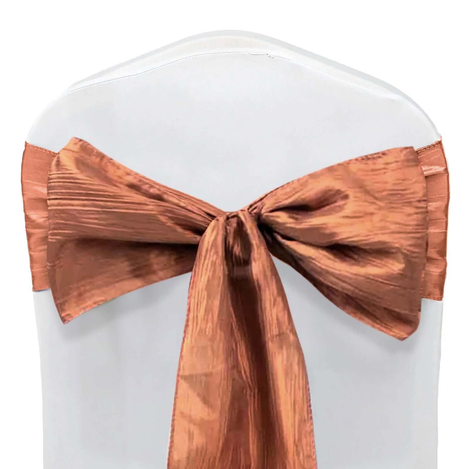 5 Pack Taffeta 6x106 Chair Sashes Terracotta (Rust) Accordion Crinkle Texture - Stylish Decor for Weddings & Gatherings