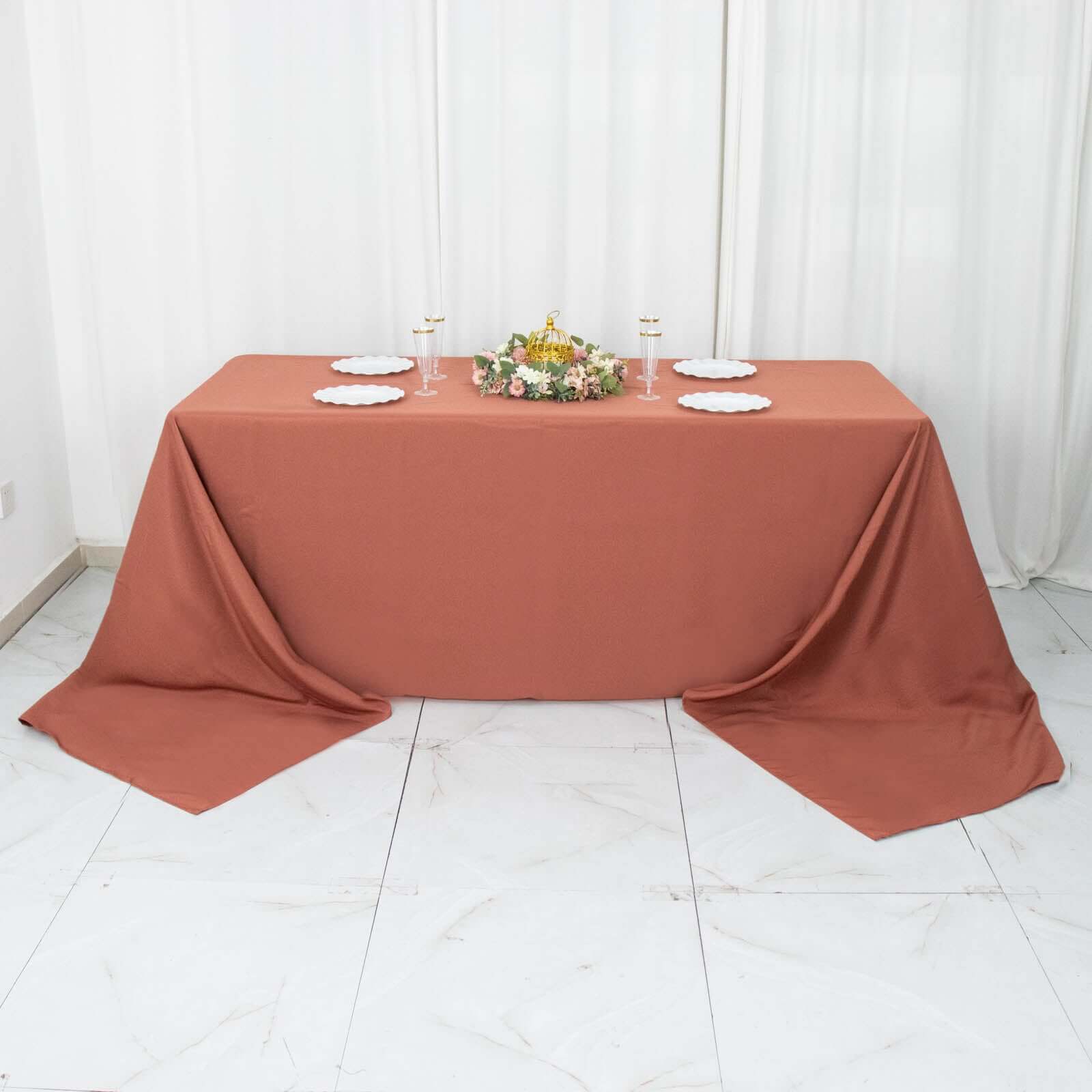 Premium Polyester 90x156 Rectangle Tablecloth Terracotta (Rust) - Seamless 220GSM Stain-Resistant Table Cover