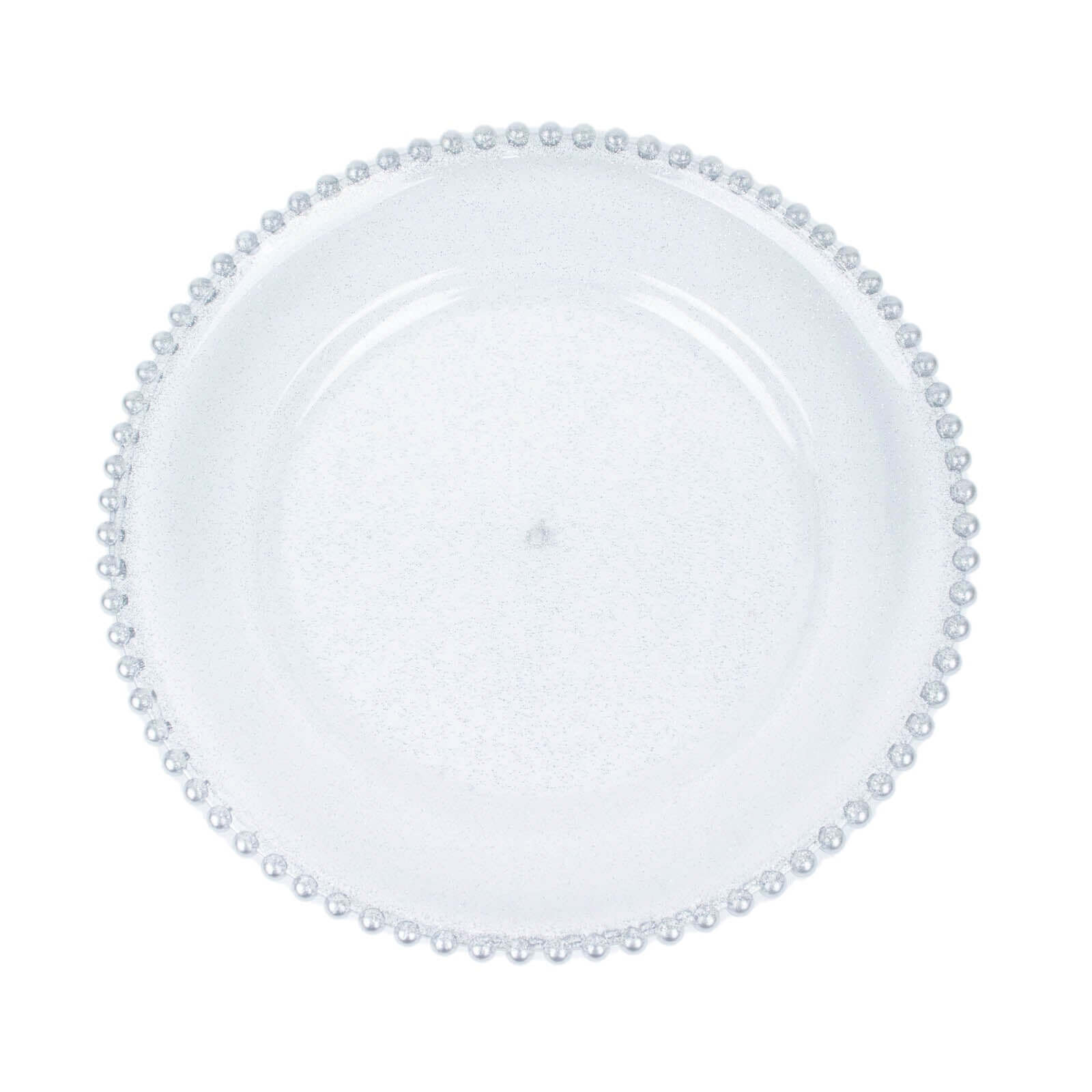 6-Pack Acrylic Round Charger Plates 13 in Clear Silver Glittered with Beaded Rim, Decorative Dinner Party Serving Plates