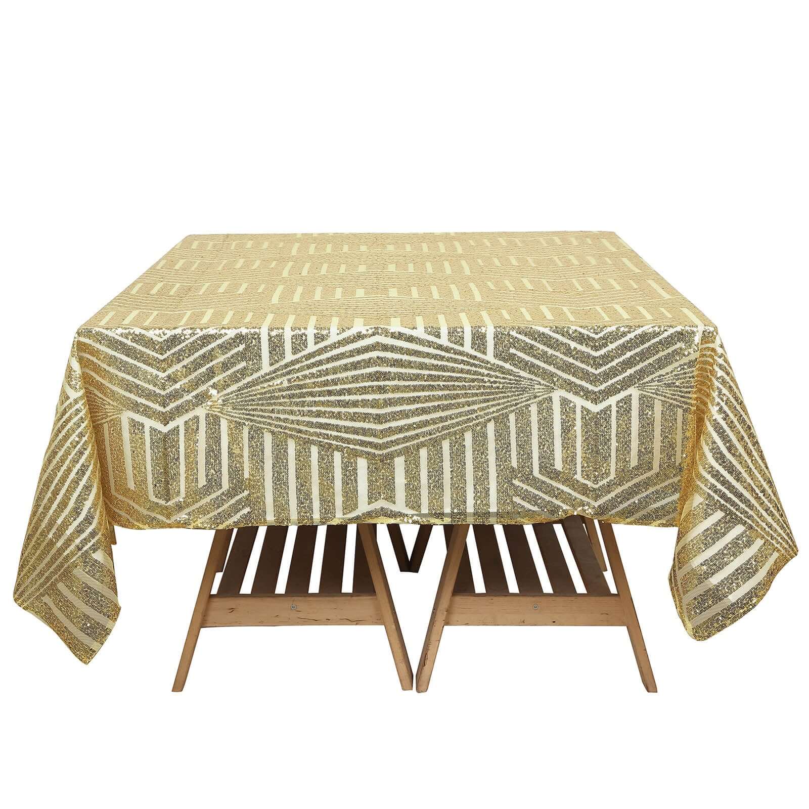 Sequin 72 Table Overlay Square Tablecloth Gold with Diamond Glitz Design - Perfect for Luxe Events