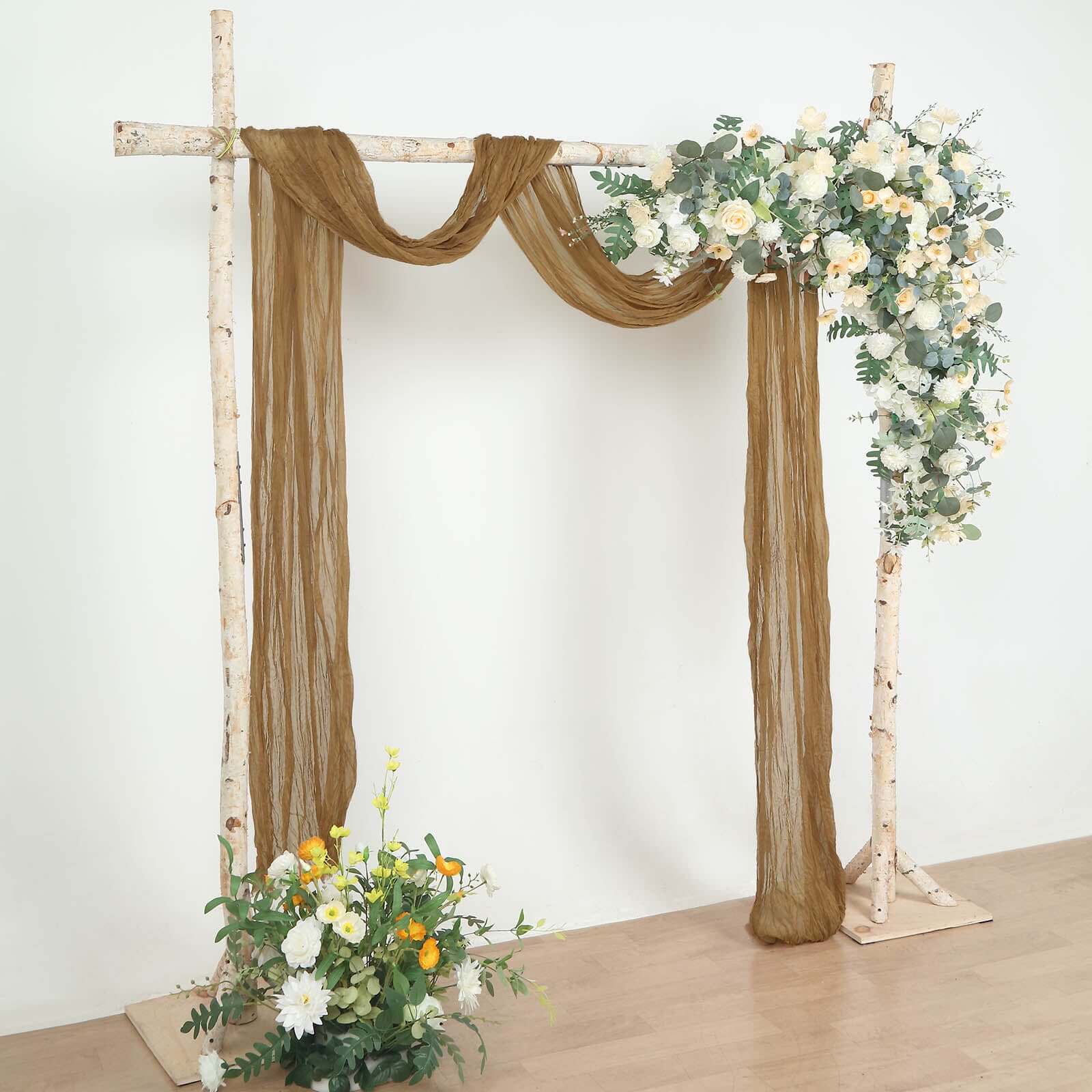 20ft Taupe Gauze Cheesecloth Fabric Wedding Arch Drapery, Window Scarf Valance, Boho Decor Arbor Curtain Panel