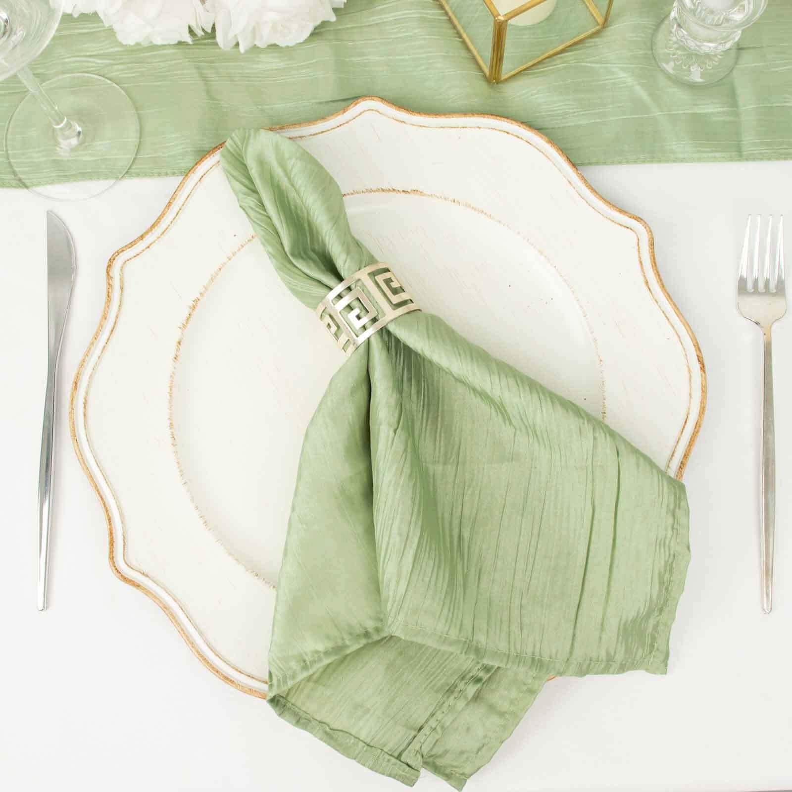 5 Pack Taffeta 20x20 Napkins Sage Green - Accordion Crinkle Dinner Napkins