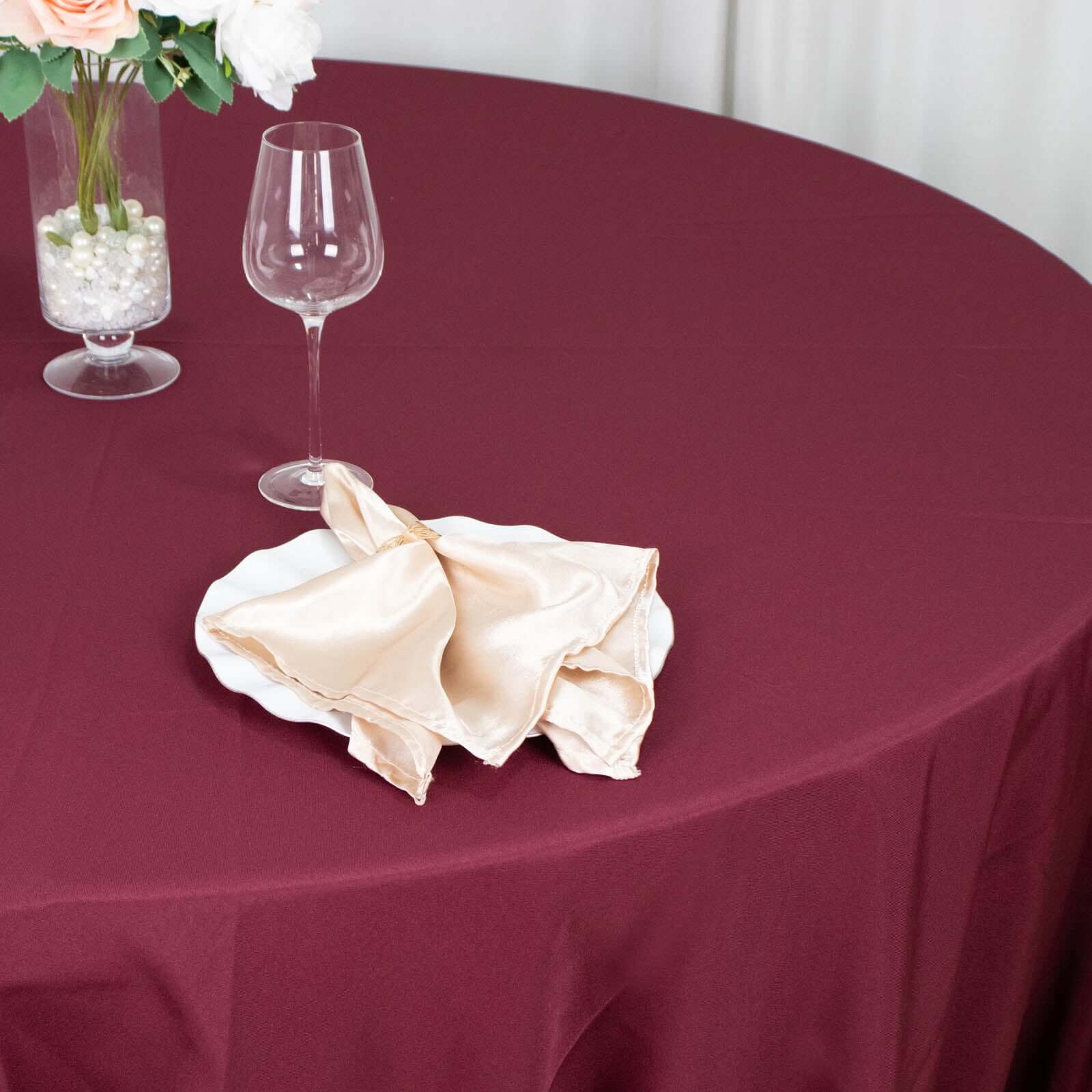 Premium Polyester 132 Round Tablecloth Burgundy - Seamless 220GSM Wrinkle-Resistant Table Cover