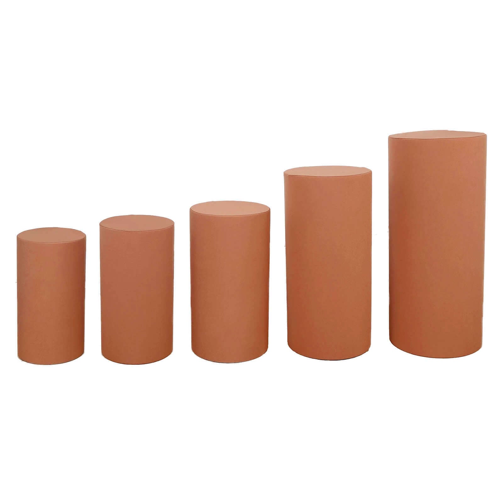 Set of 5 Terracotta (Rust) Spandex Cylinder Pedestal Stand Covers, Stretchable Pillar Prop Covers - 160 GSM