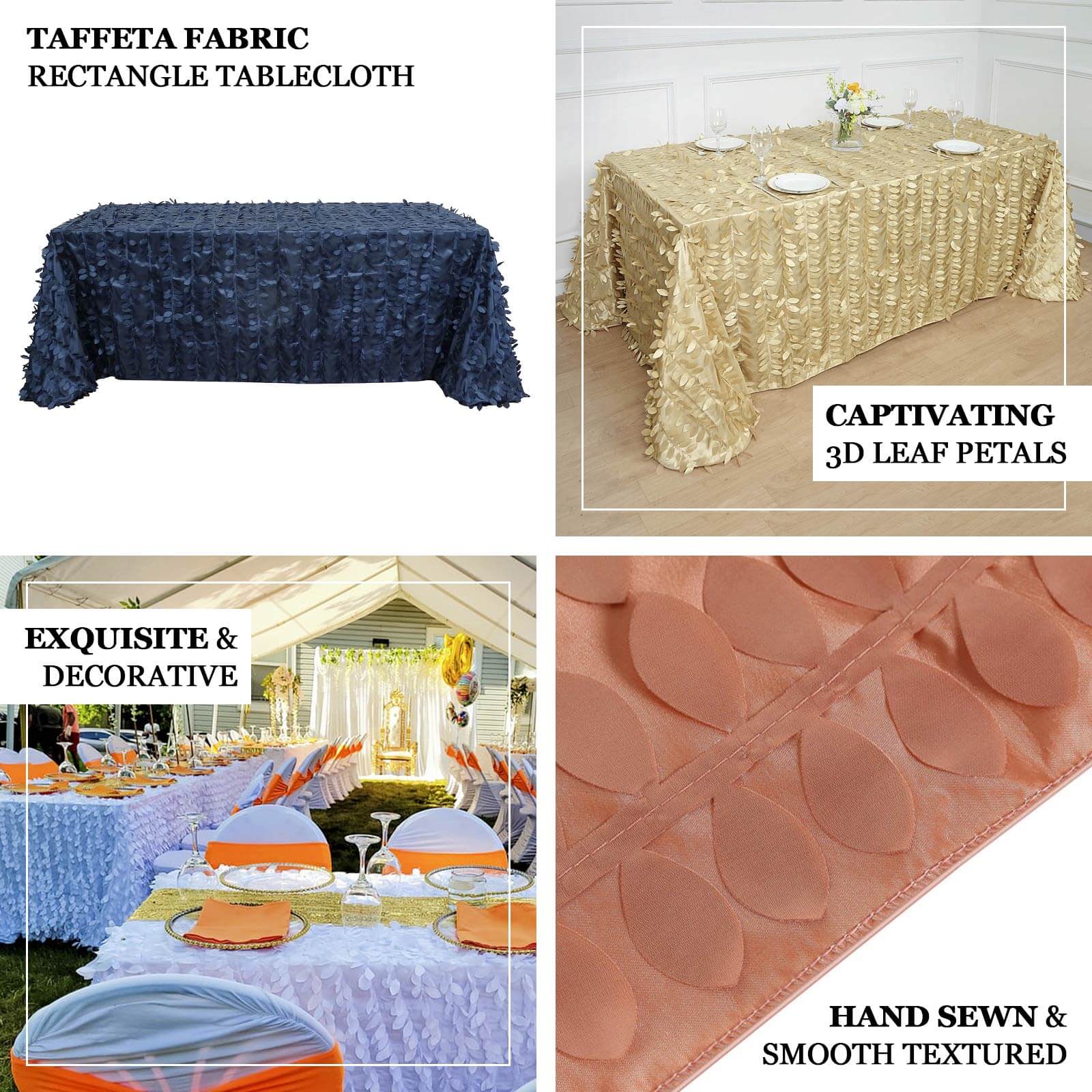 Taffeta 90x156 Rectangle Tablecloth Dusty Rose | 3D Leaf Petal Design Seamless Table Cover