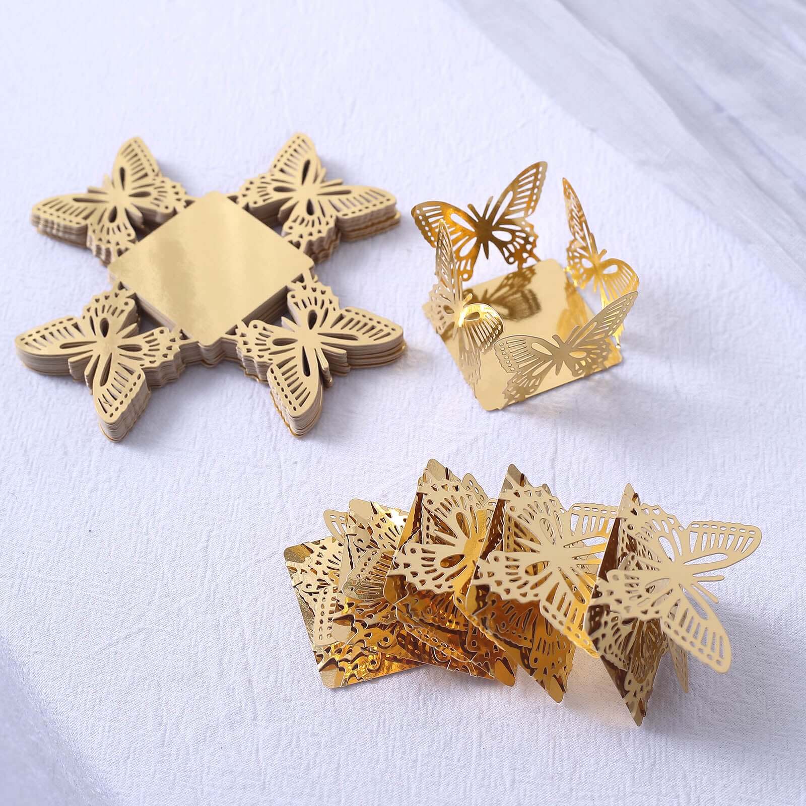 50-Pack Mini Paper Truffle Cup Liners Butterfly Square Design Metallic Gold - 225GSM Cupcake Tray Wrappers 4