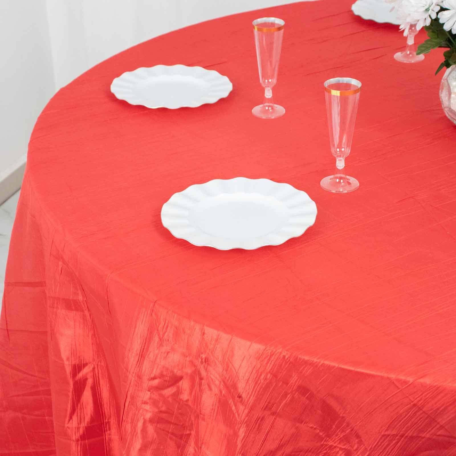 Taffeta 132 Round Tablecloth Red - Seamless Accordion Crinkle Table Cover