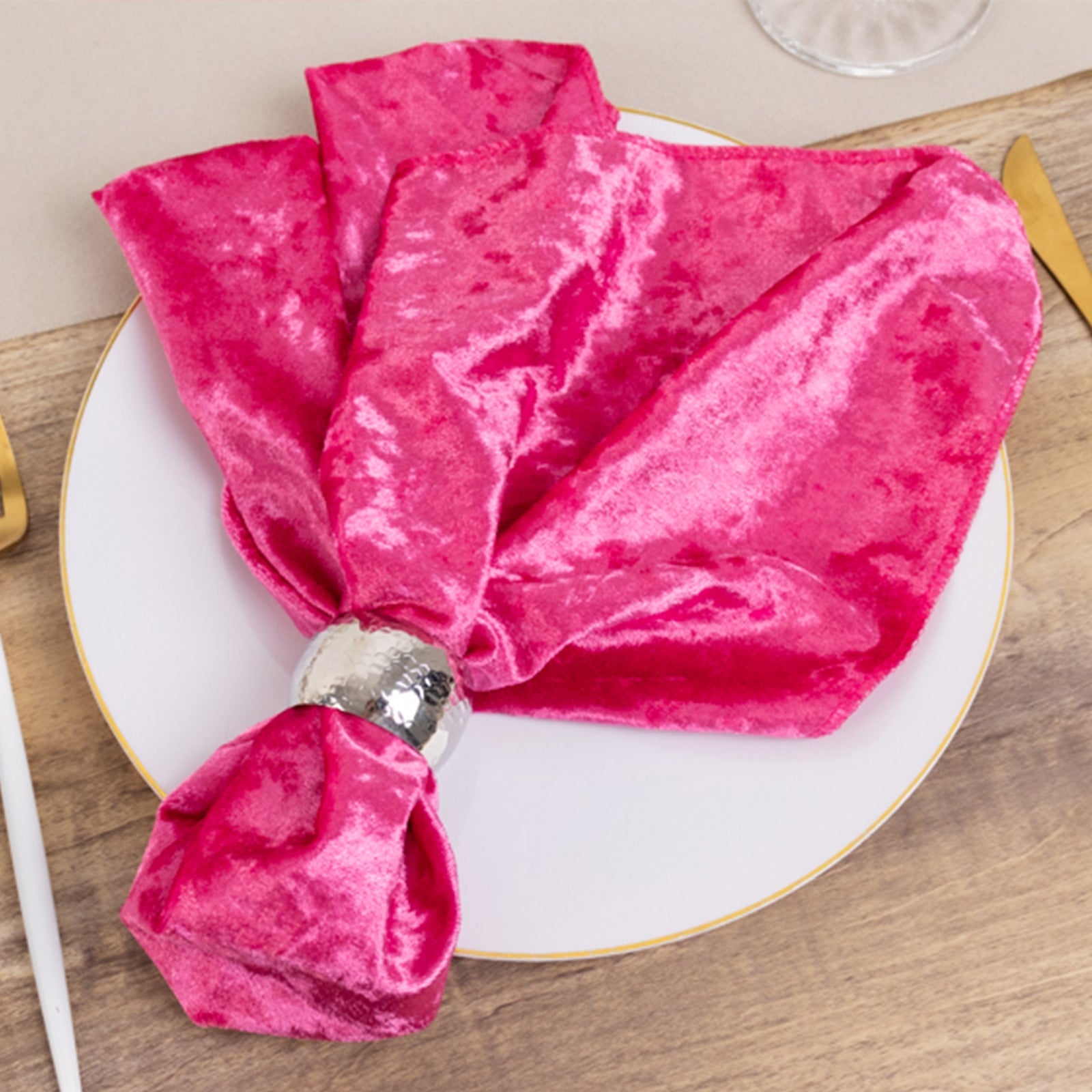 5 Pack Premium Crushed Velvet 20x20 Napkins Fuchsia - Rich & Textured Finish Dinner Napkins