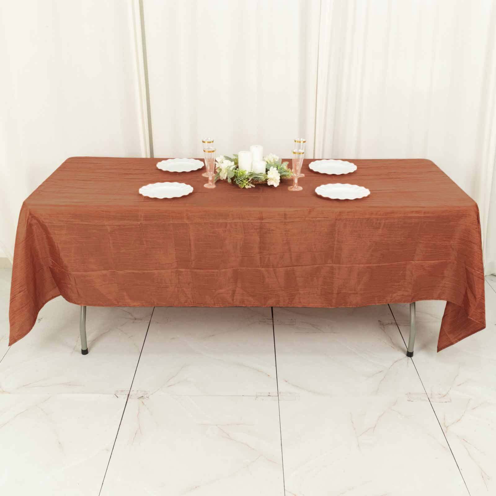 Taffeta 60x102 Rectangle Tablecloth Terracotta (Rust) - Accordion Crinkle Table Cover