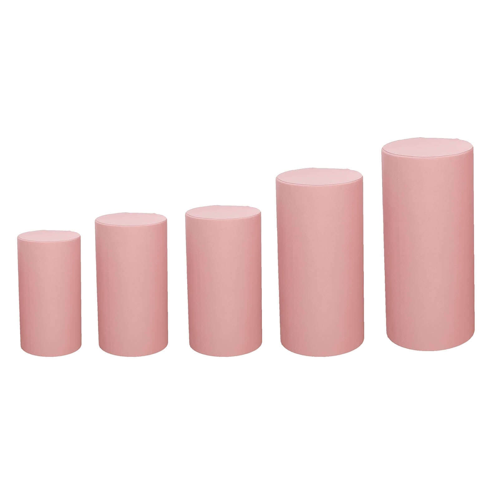 Set of 5 Dusty Rose Spandex Cylinder Pedestal Stand Covers, Stretchable Pillar Prop Covers - 160 GSM