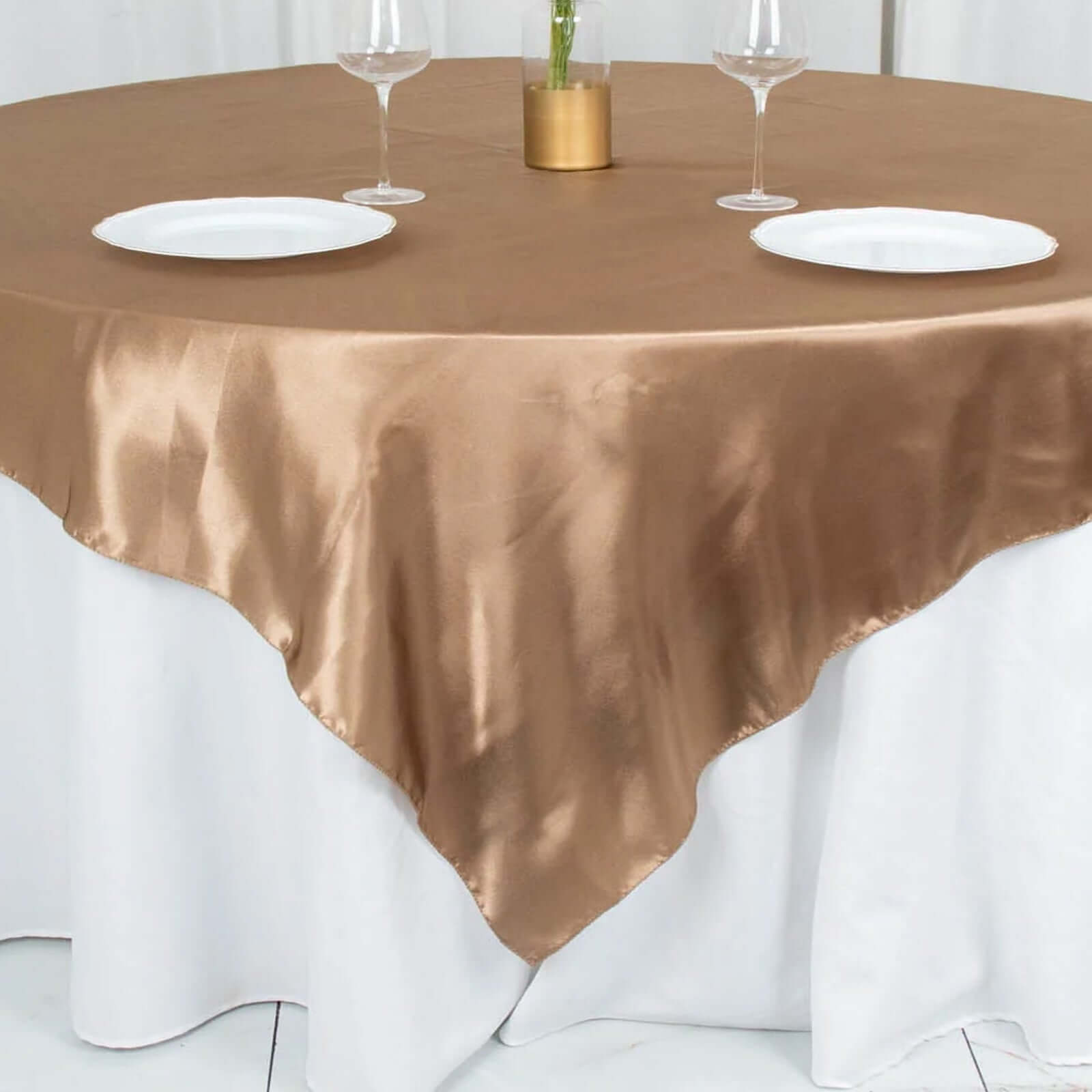 Satin 72x72 Table Overlay Square Tablecloth Taupe - Smooth Finish Table Cover