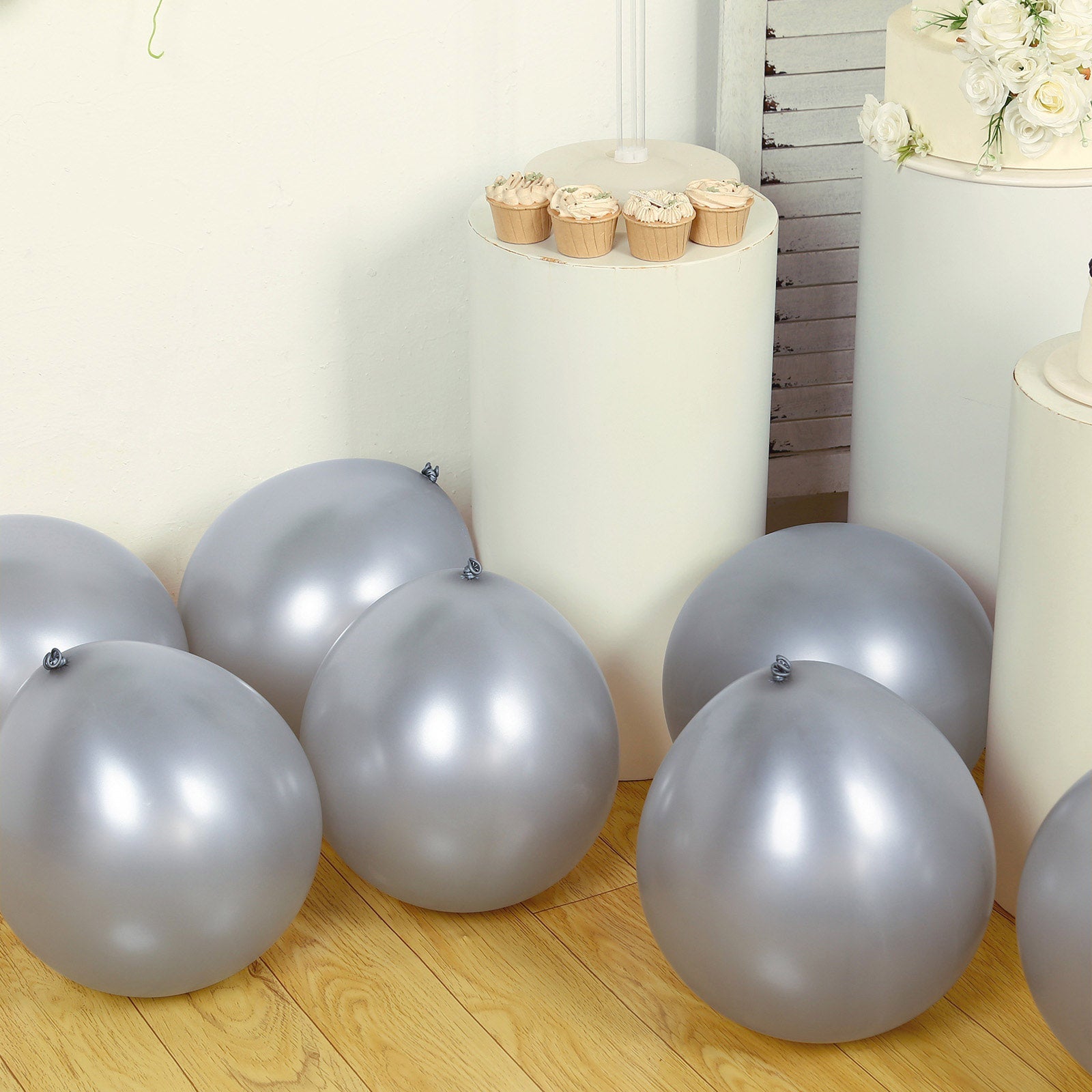 10 Pack Chrome Silver Biodegradable Latex Balloons 18, Thick Eco Friendly Metallic Party Balloons